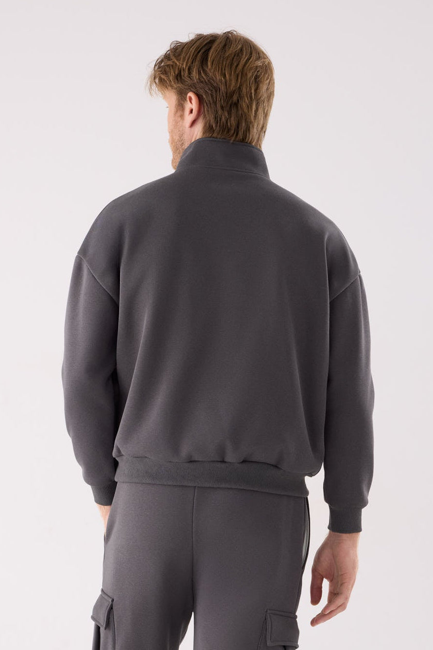 Sudadera sportiva uomo afelpada semi cremallera gris marengo