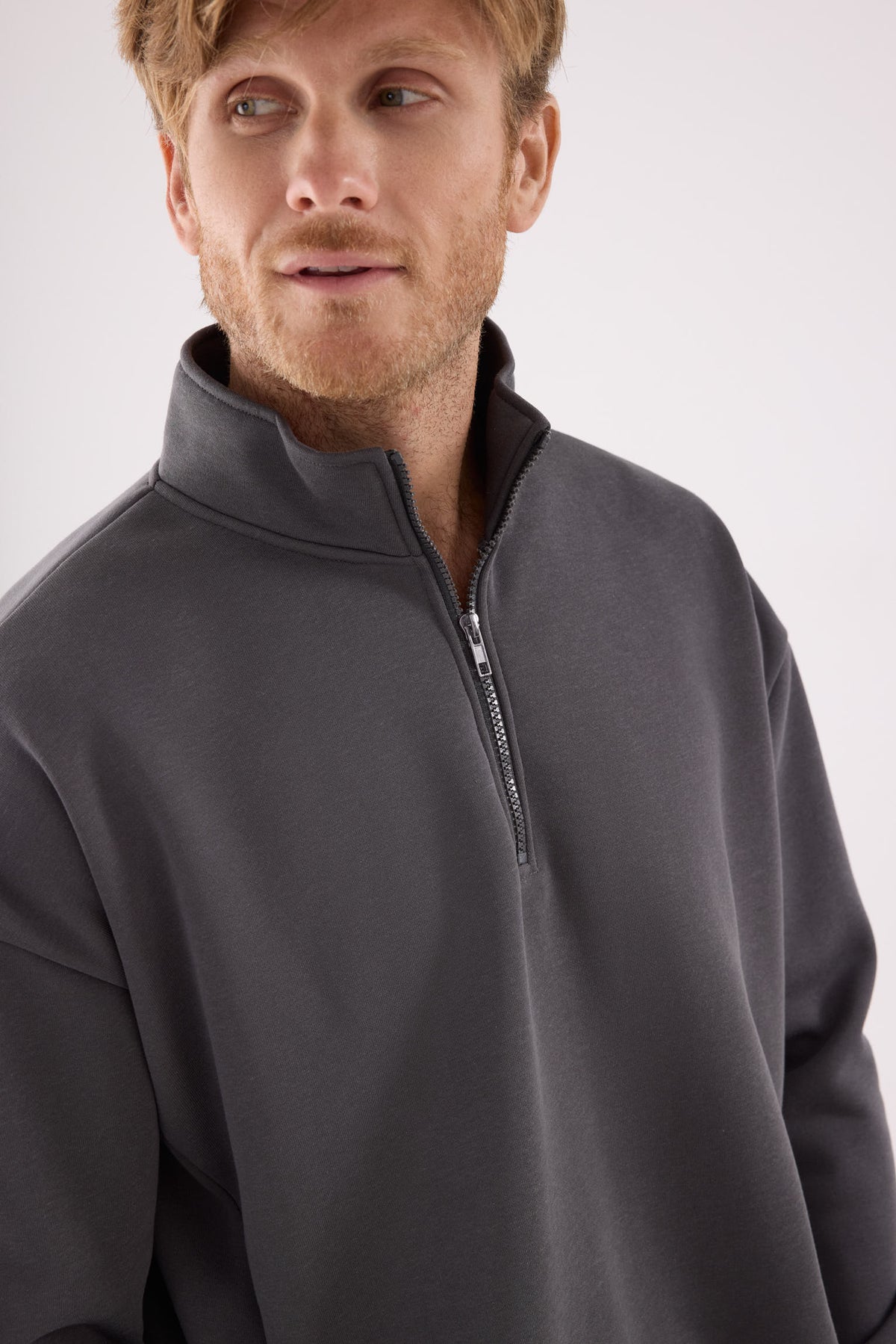 Sudadera sportiva uomo afelpada semi cremallera gris marengo