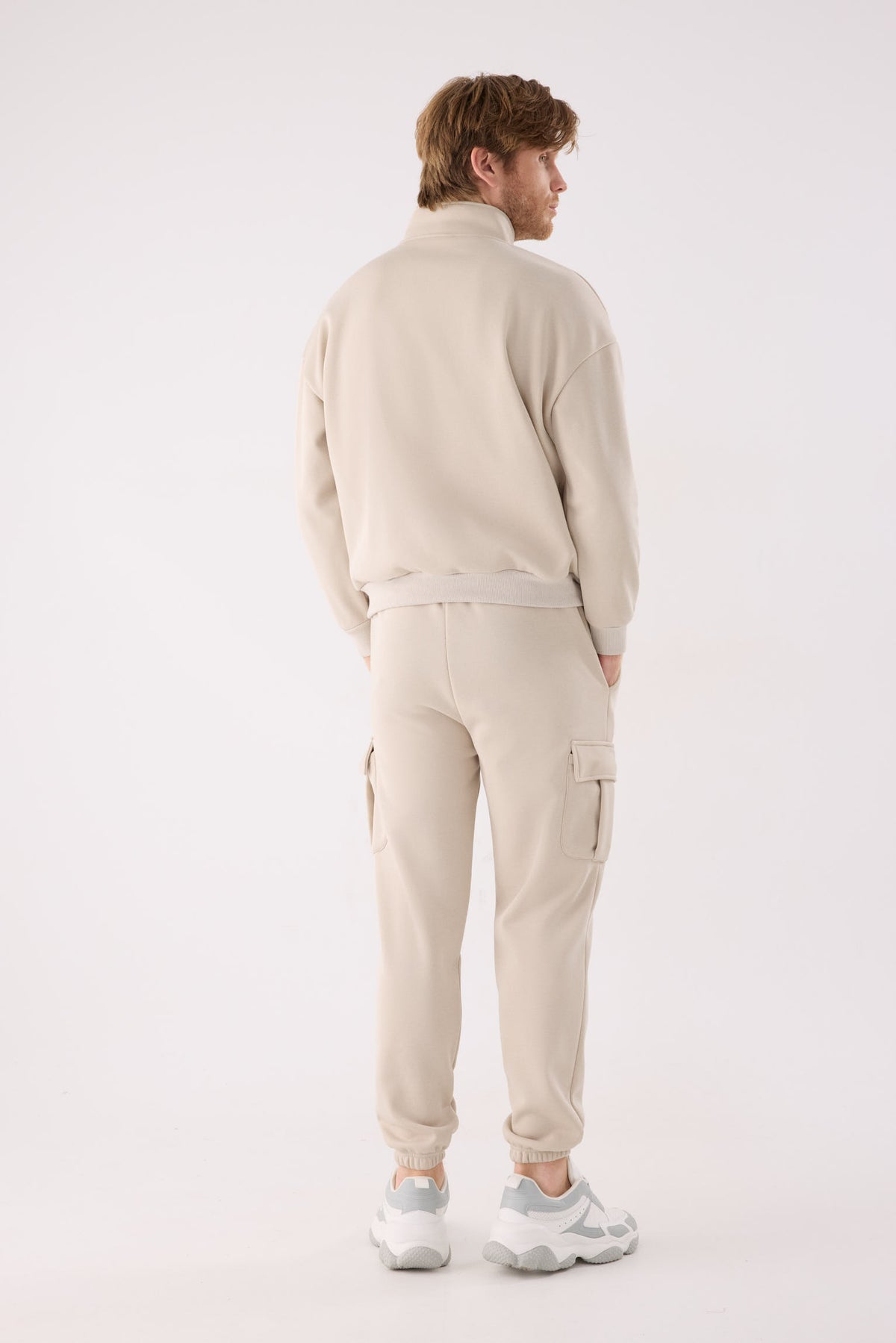 PREVENTA Pantalón sportivo uomo cargo afelpado con cintura ajustable beige