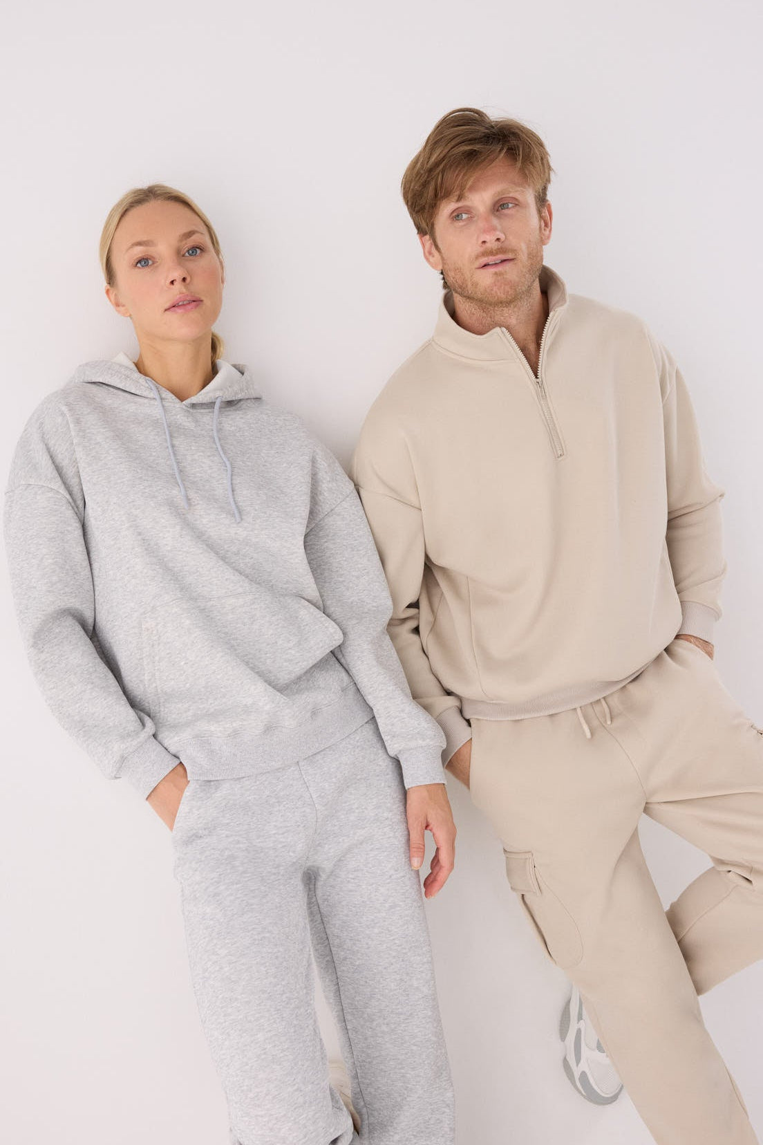 PREVENTA Sudadera sportiva uomo afelpada semi cremallera beige