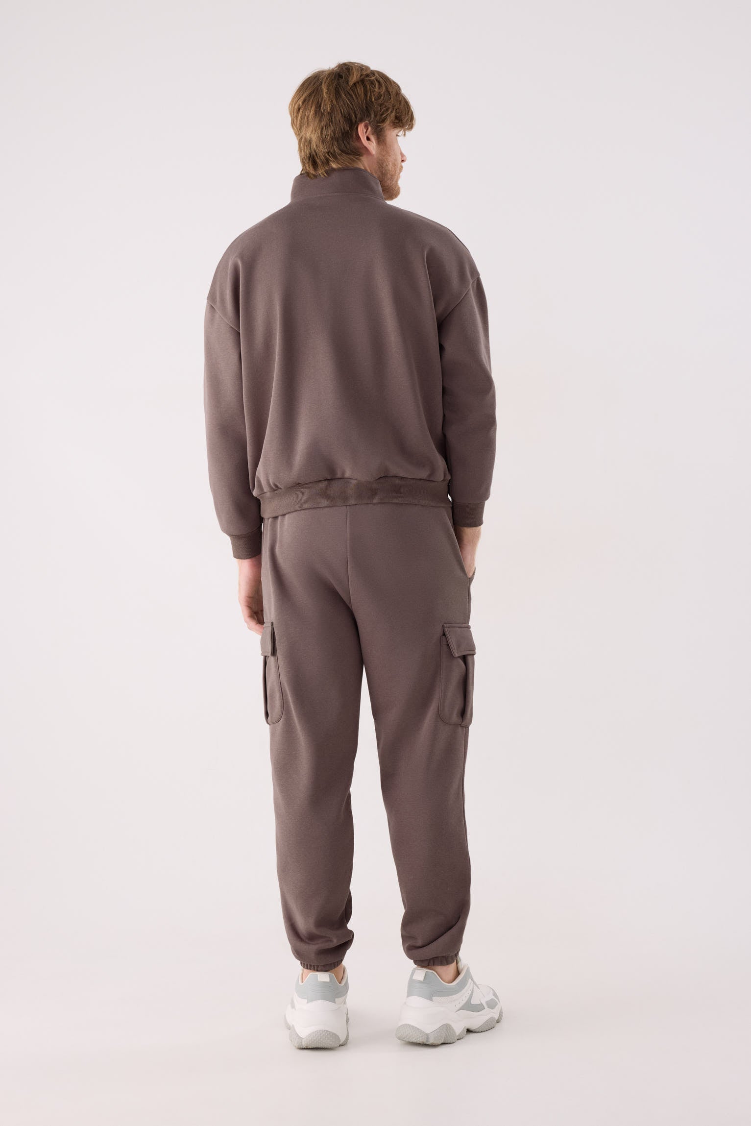 PREVENTA Sudadera sportiva uomo afelpada semi cremallera marrón