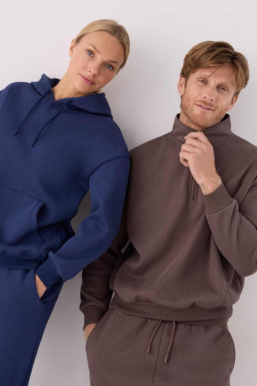 PREVENTA Sudadera sportiva uomo afelpada semi cremallera marrón