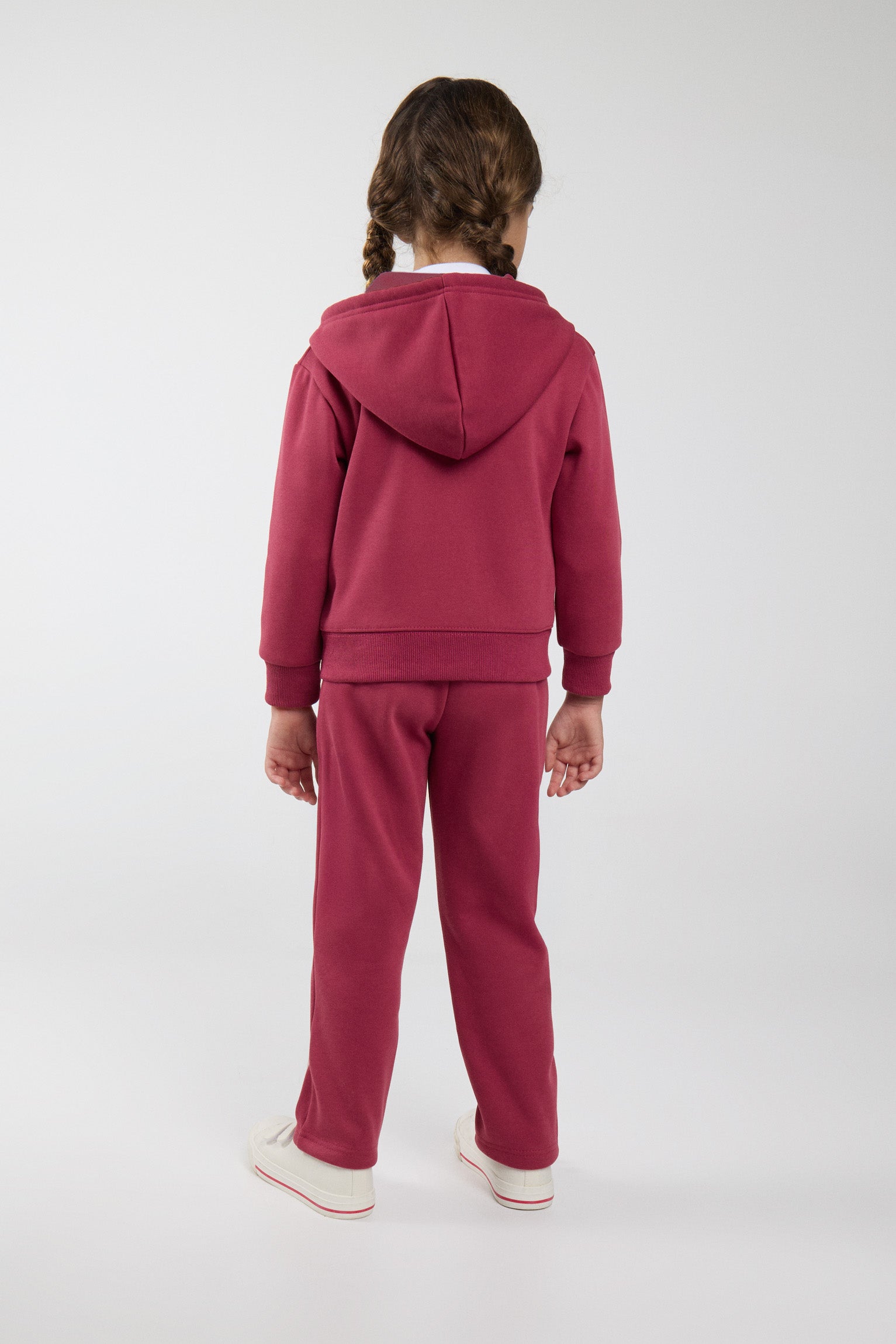 Conjunto de chándal infantil rosa con chaqueta con capucha y cremallera y pantalón recto