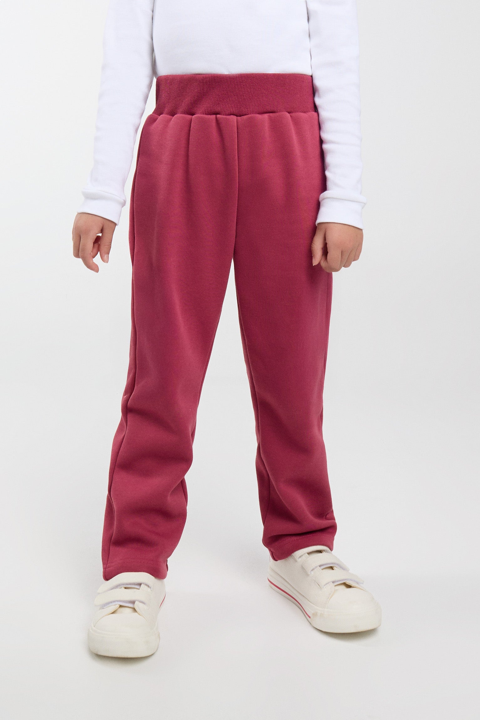 Chándal de niña rosa afelpado con chaqueta con cremallera, bolsillos y pantalón de corte recto