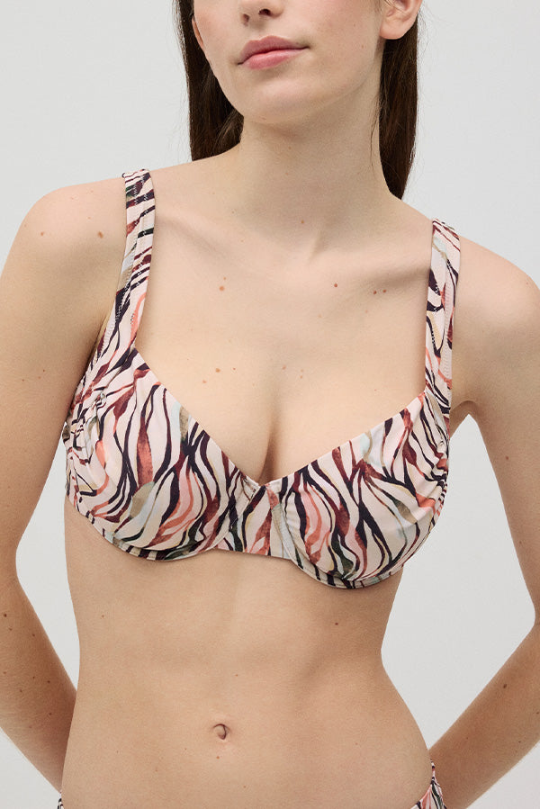 Top bikini snellente stampato con coppa C
