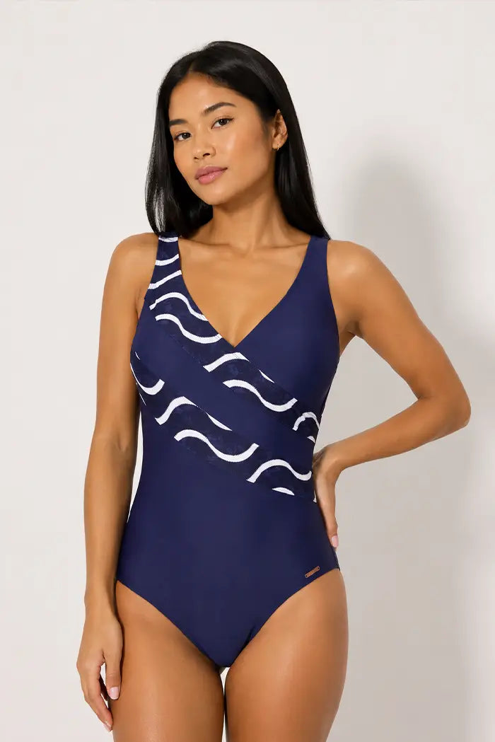 Costume da bagno snellente Marine con coppa B effetto incrociato