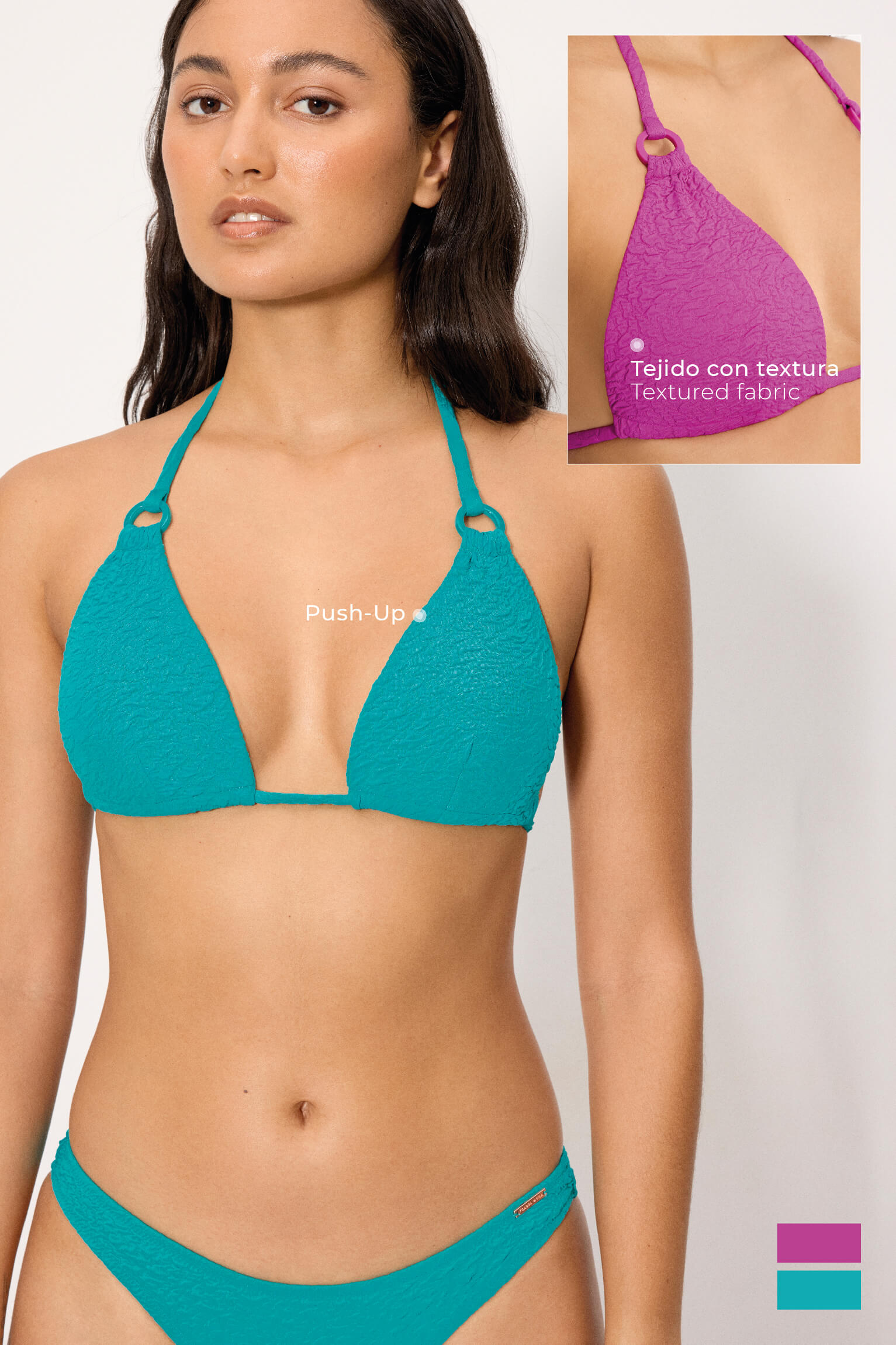 Reggiseno bikini a triangolo push-up lilla testurizzato, coppa B