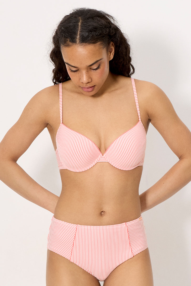 Slip bikini snellente a vita alta in chiffon rosa