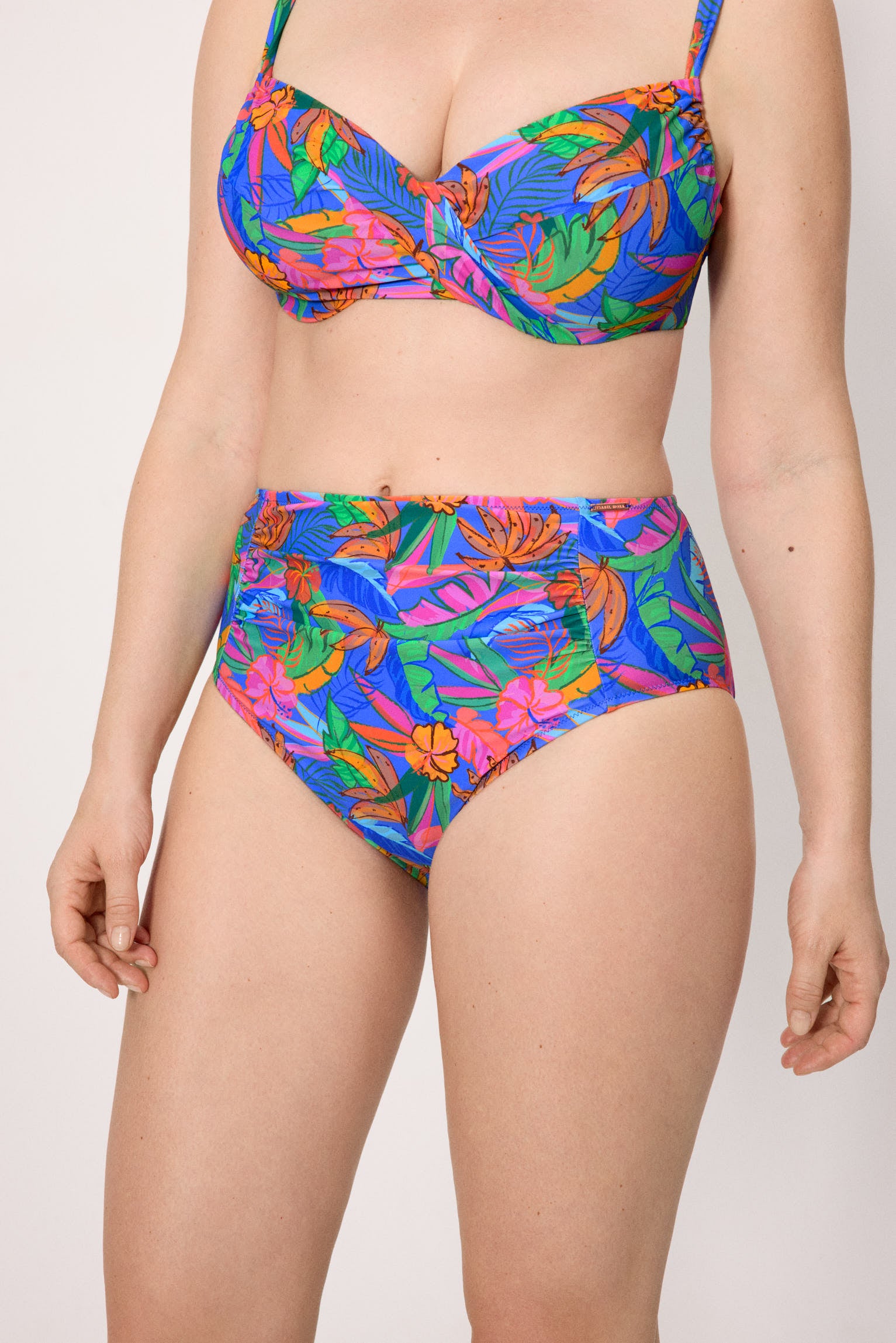 Slip bikini a vita alta con stampa tropicale