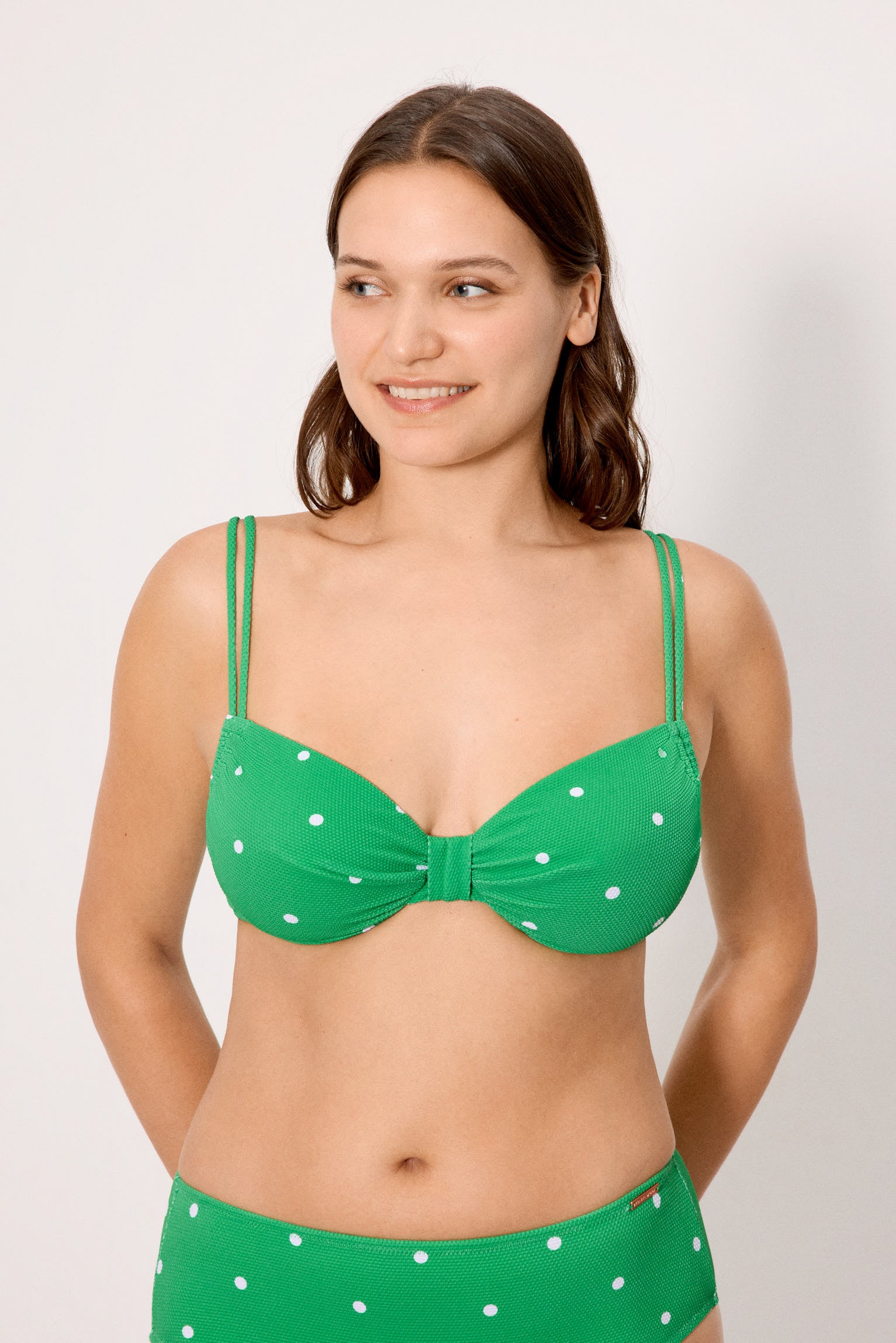 Reggiseno bikini in piqué a pois verdi, coppa D