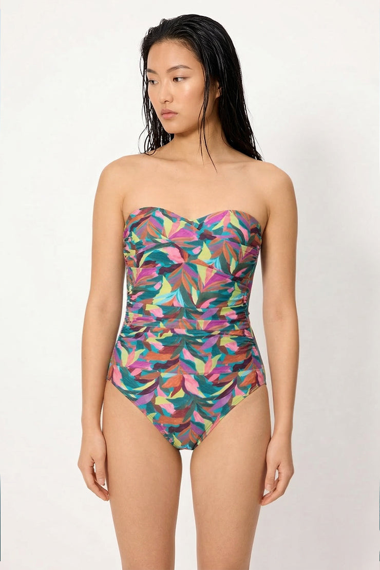 Costume da bagno snellente a fascia ad alta compressione con foglie, coppa B