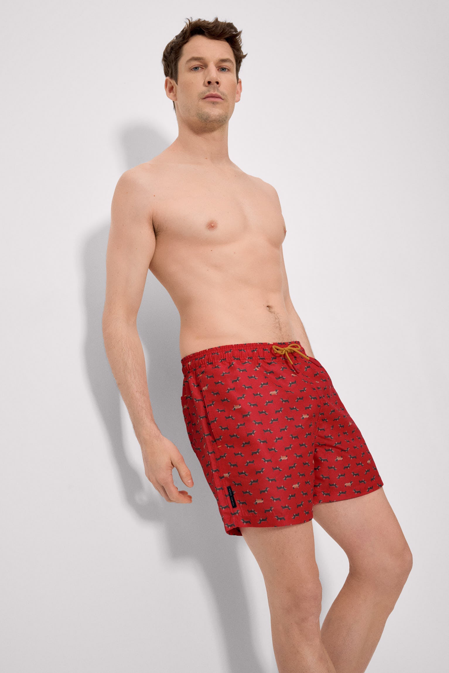 Costume da bagno intero con stampa bassotto rosso