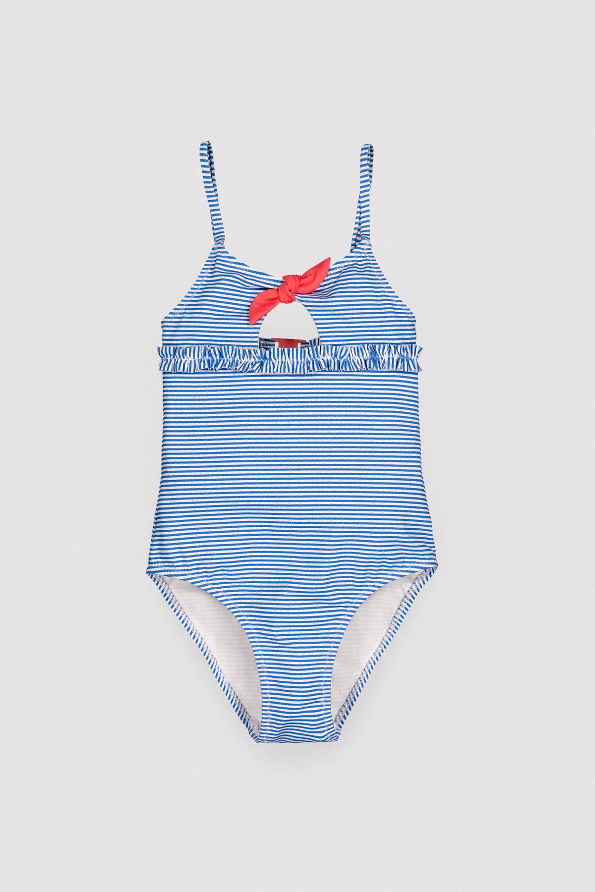 Bañador niña detalle lazo y volantes estampado rayas - Ysabel Mora