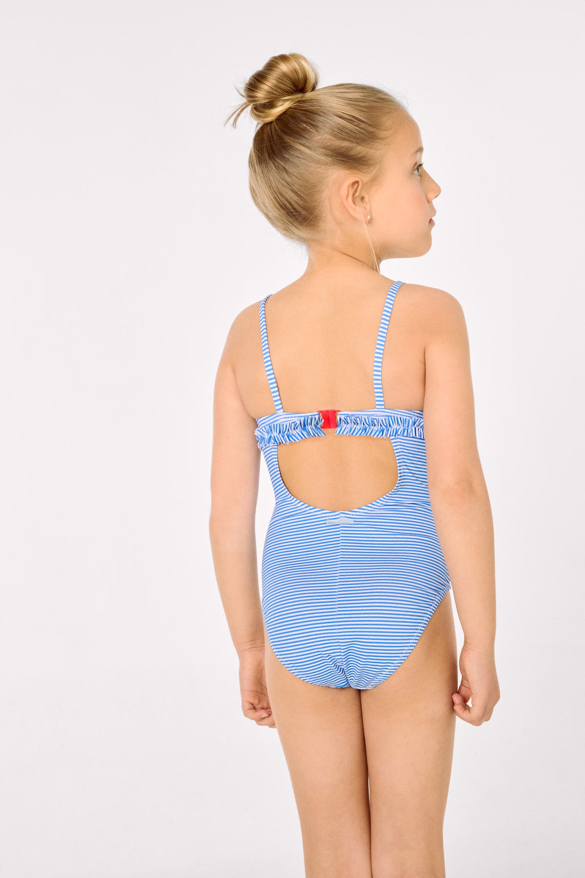 Bañador niña detalle lazo y volantes estampado rayas - Ysabel Mora