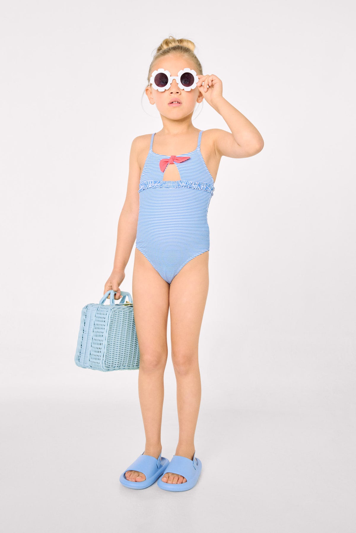 Bañador niña detalle lazo y volantes estampado rayas - Ysabel Mora