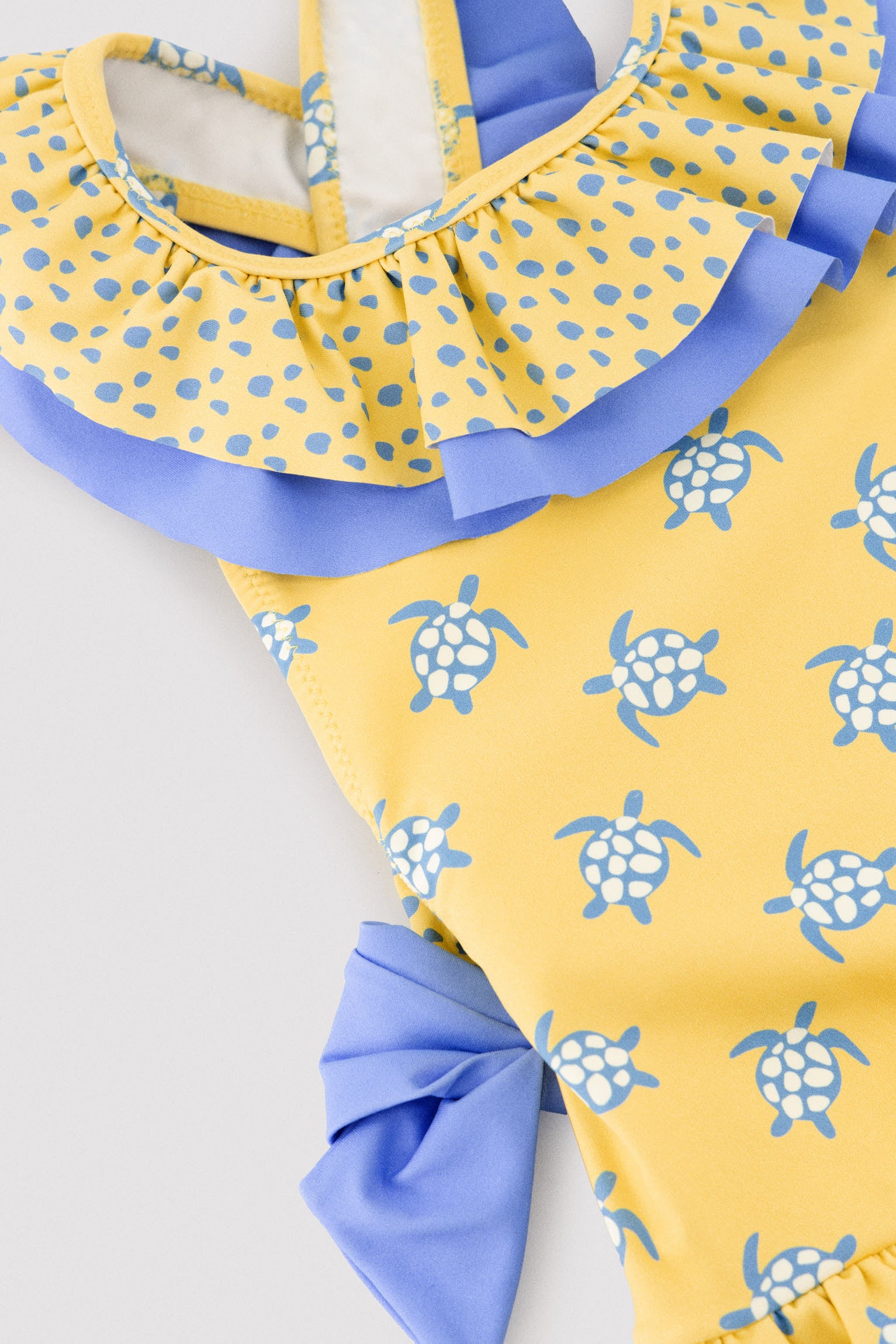 Costume da bagno per bambina con volant e fiocchi, stampa tartaruga