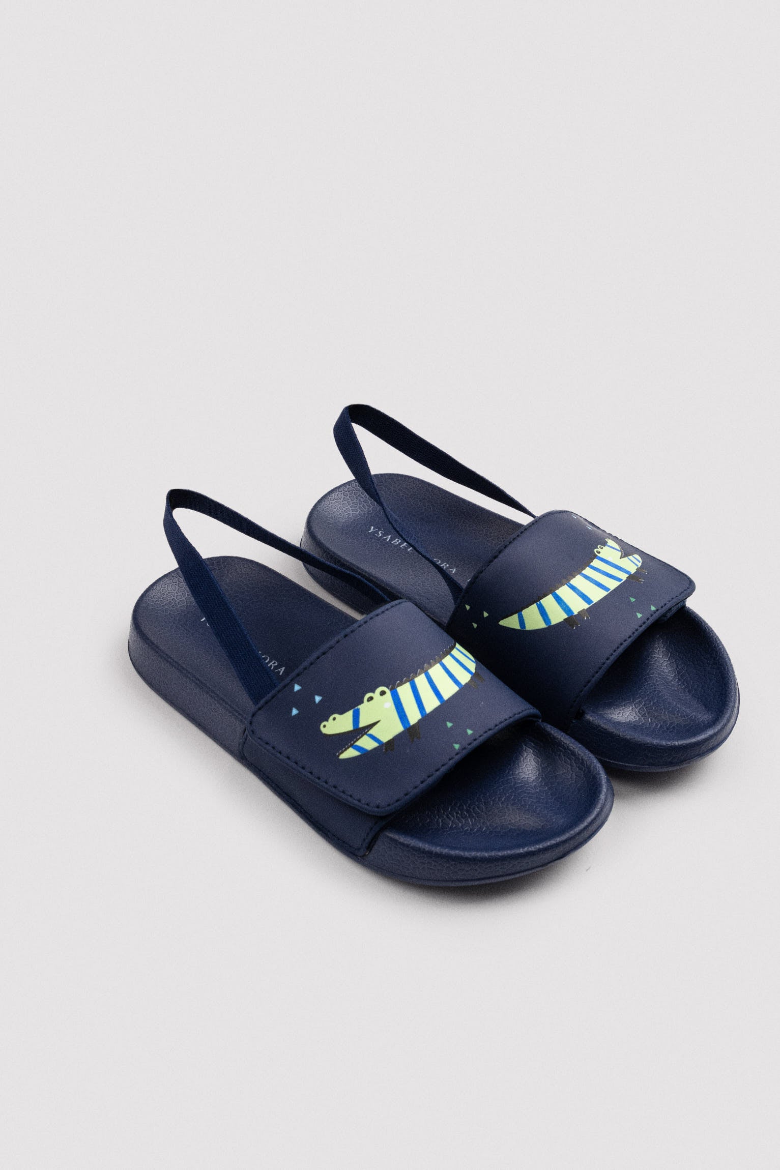 Infradito per bambini con chiusura in velcro e stampa coccodrillo