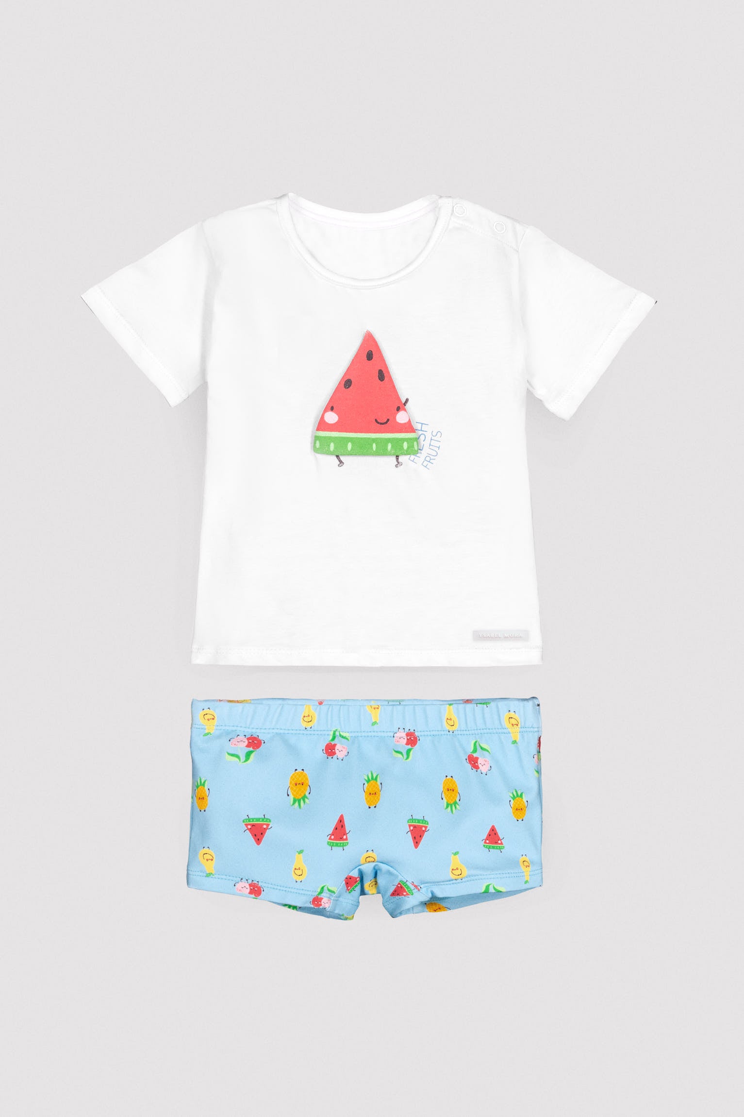 Set costume da bagno con maglietta e boxer con stampa di frutta per bambini