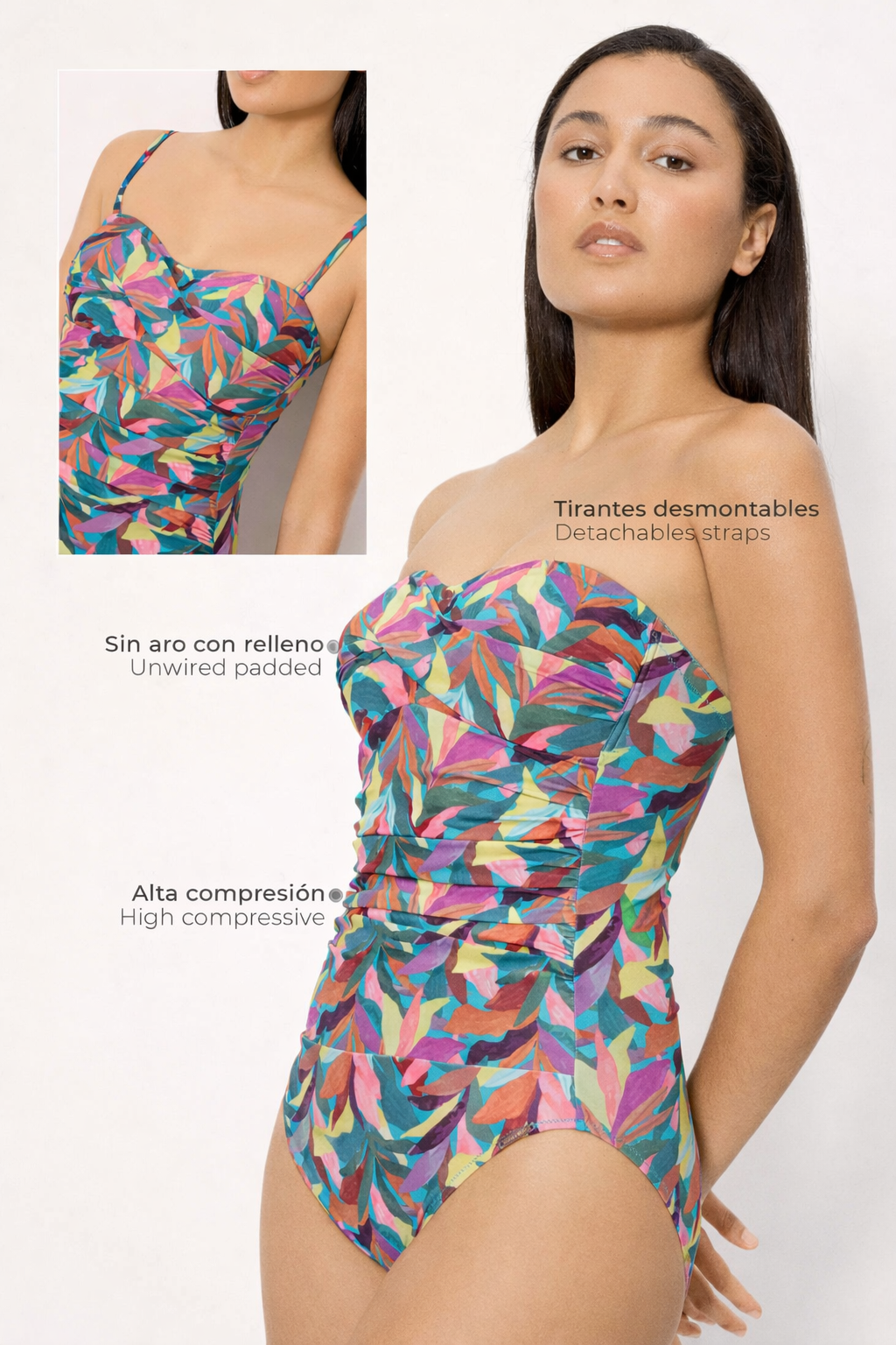 Costume da bagno snellente a fascia ad alta compressione con foglie, coppa B