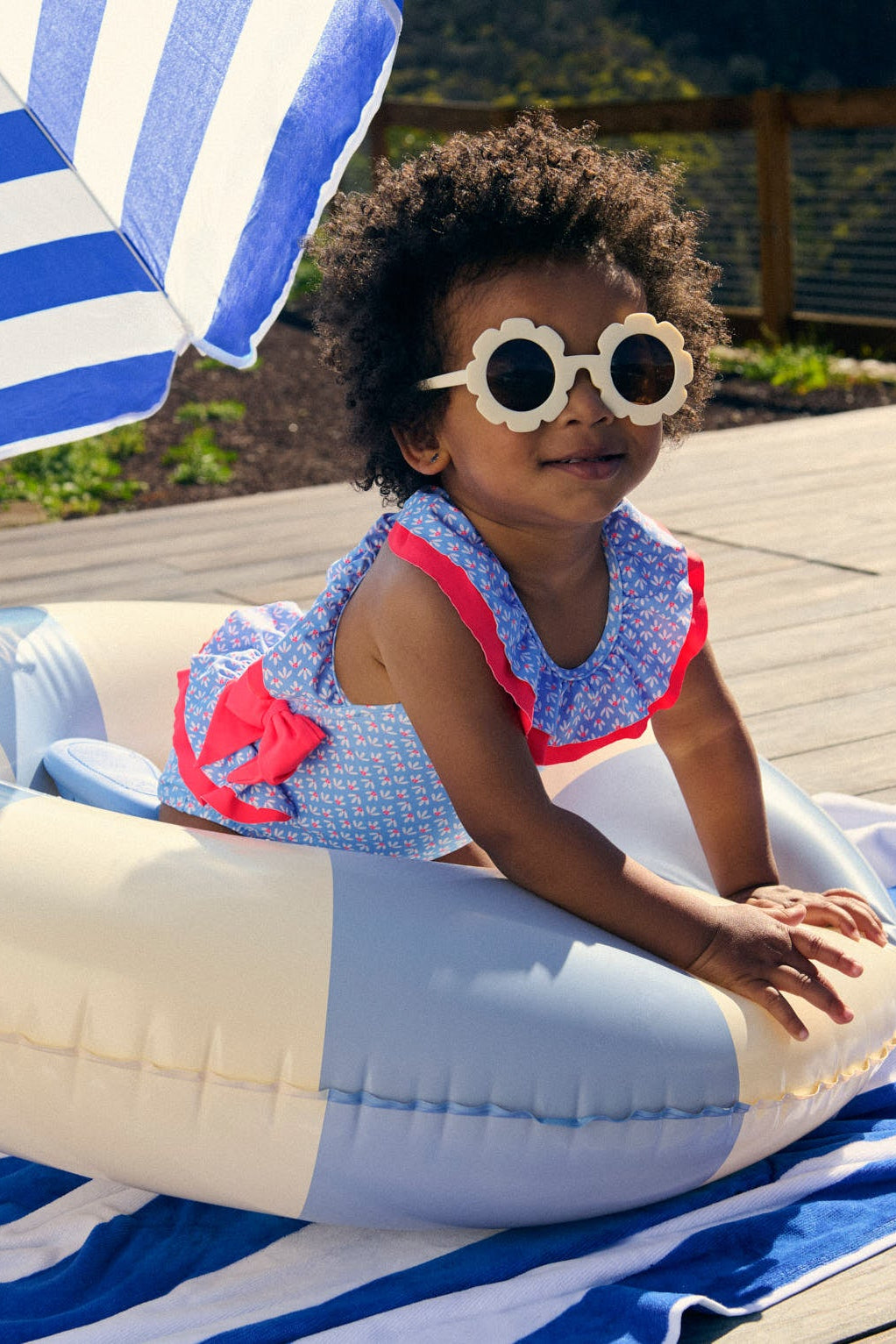 Costume da bagno per neonata con volant e fiocco, stampa floreale