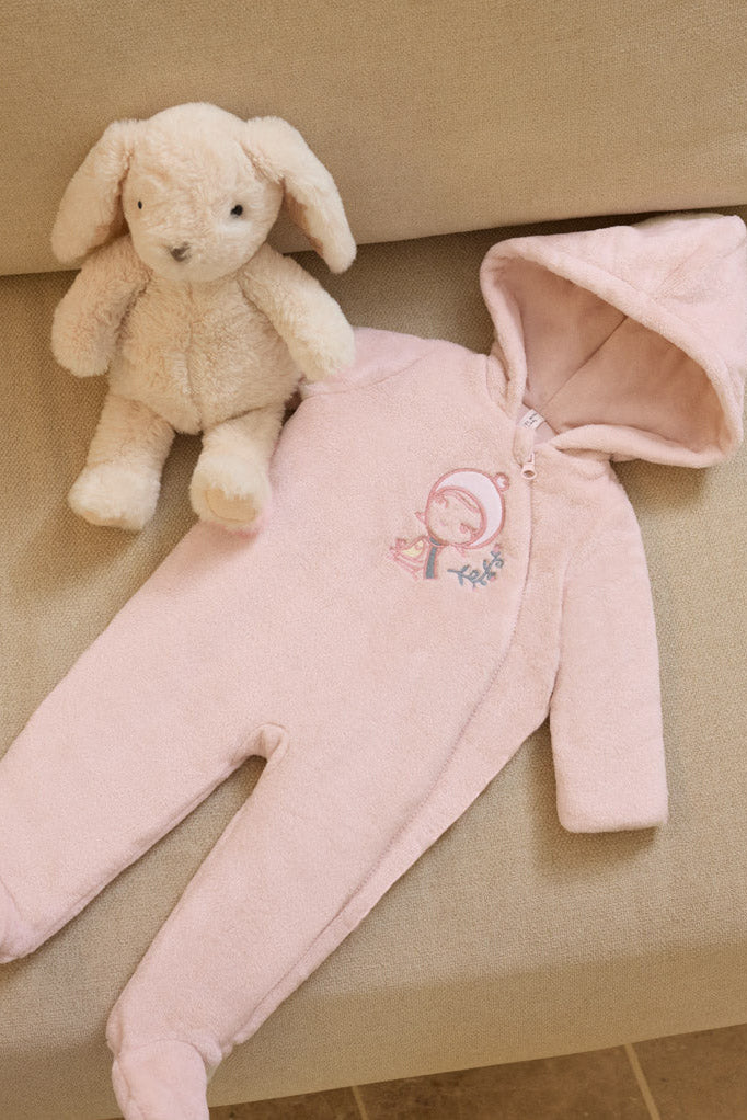Buzo neonato pelo capucha detalle bordado