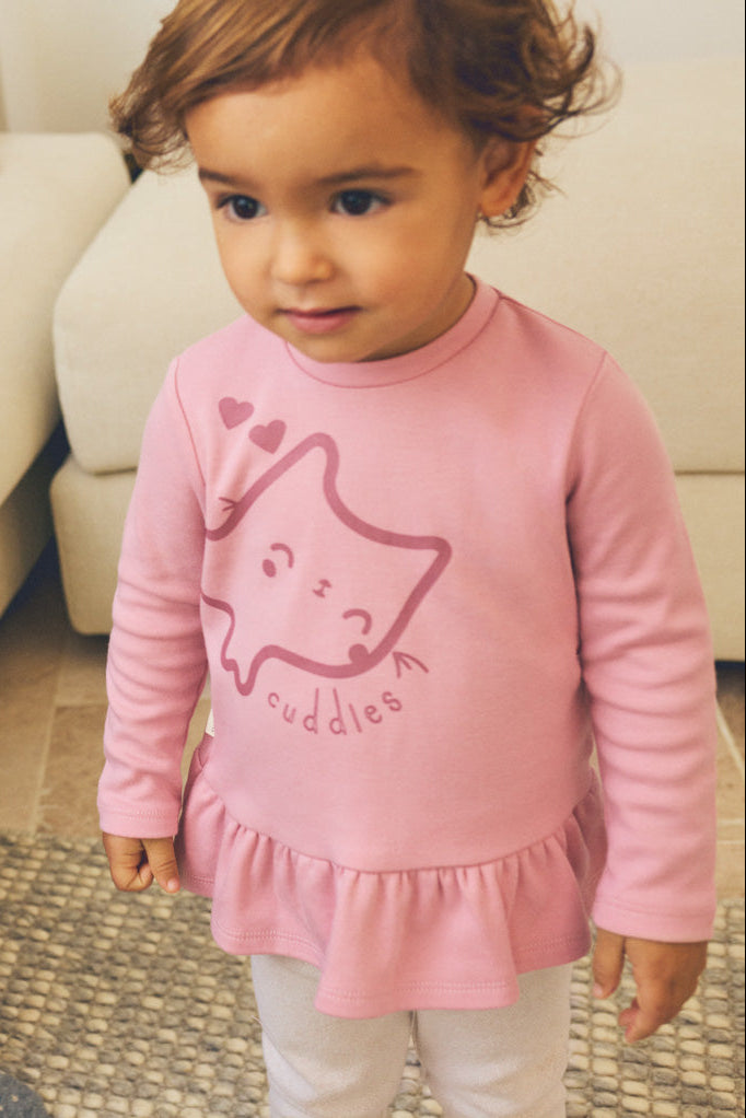 Conjunto bebé sudadera con volante y pantalón dibujo gatito