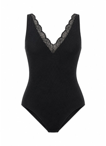 Body nero con spalline e scollatura in pizzo