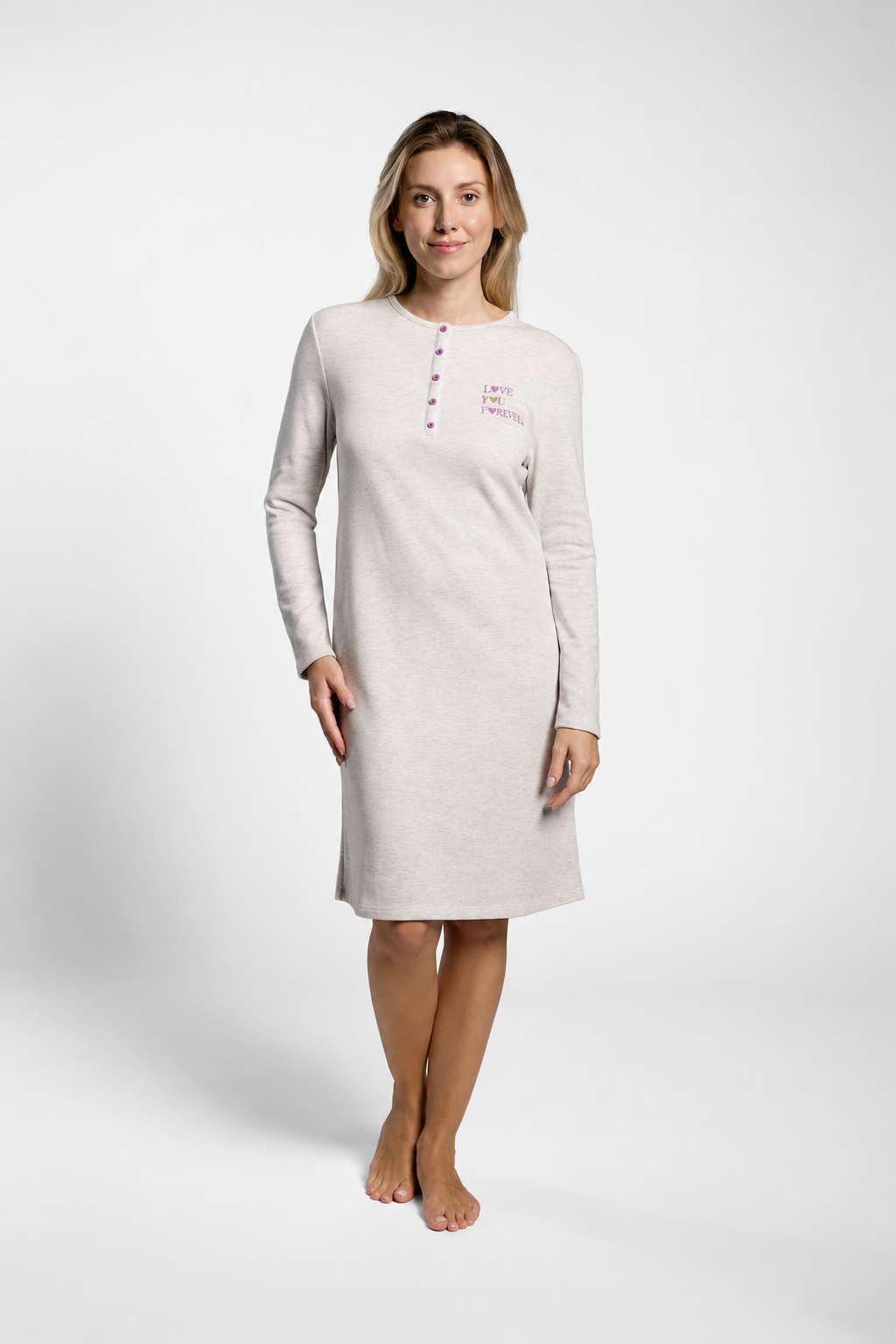 Camisón afelpado donna liso gris claro