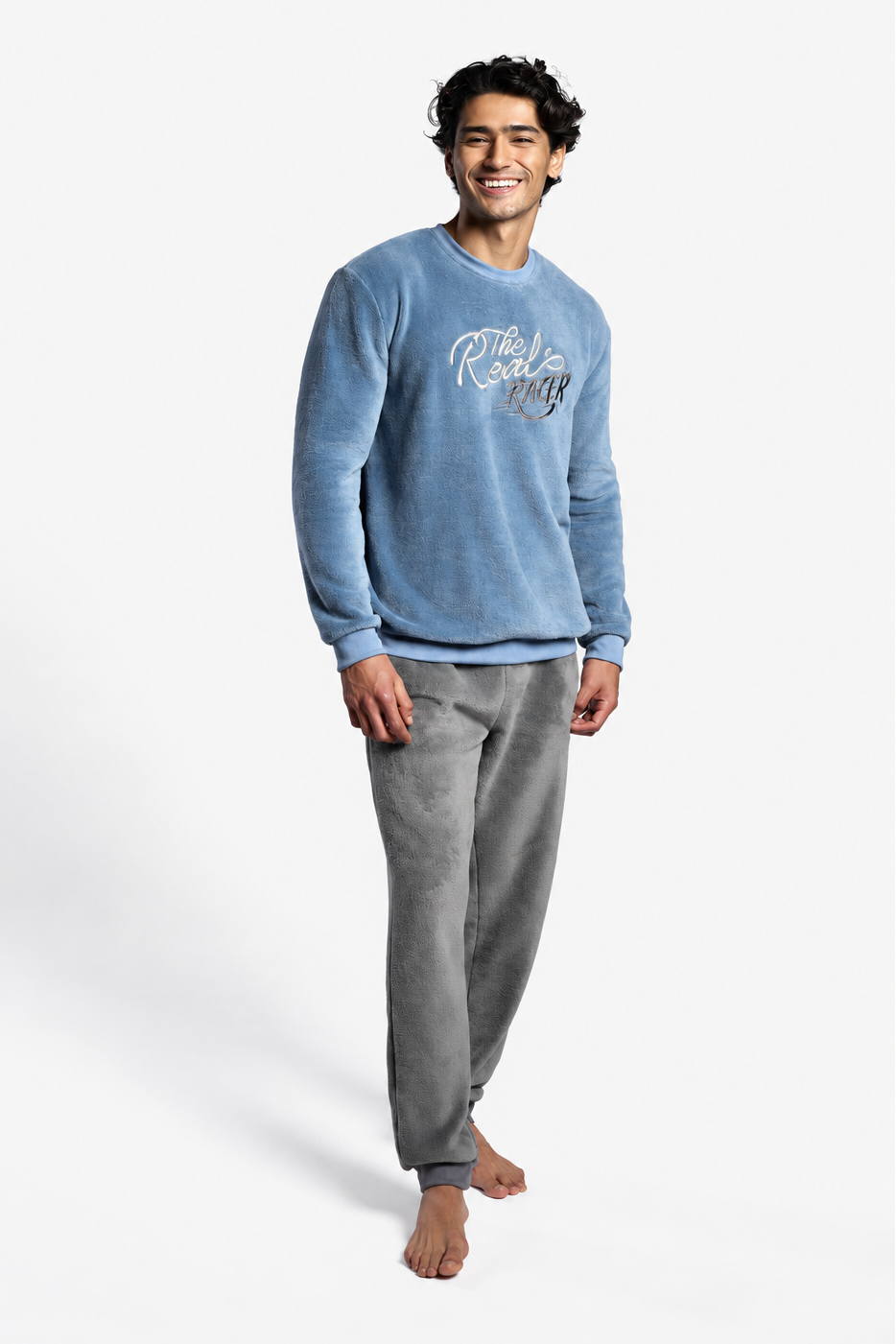 Pijama largo uomo polar coralina azul y gris The Real Racer