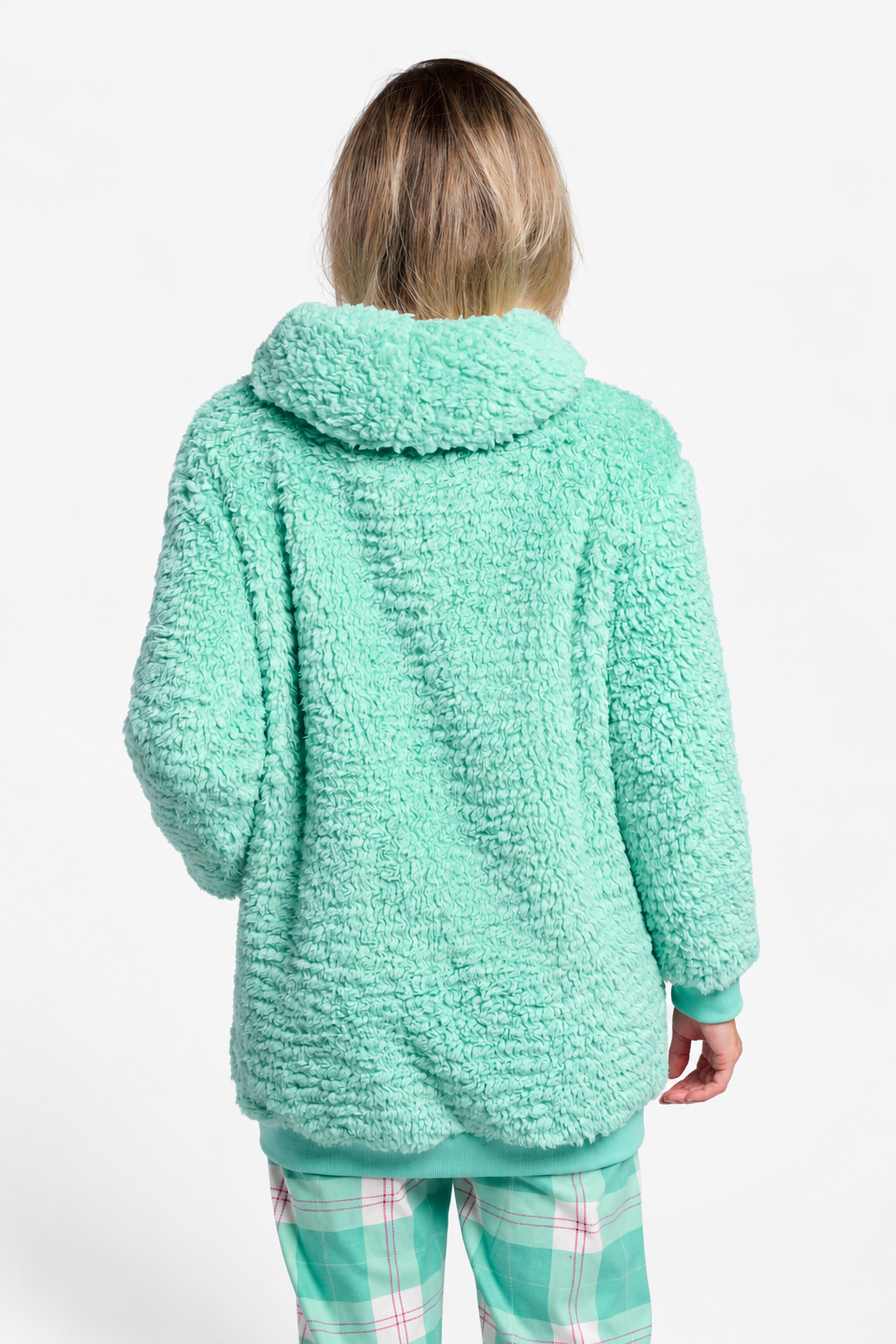 Bata corta polar borreguito donna verde con botones