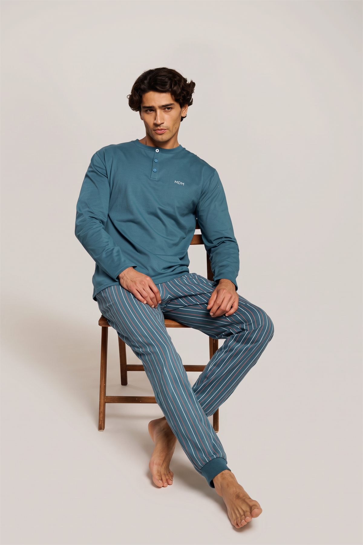 Pigiama lungo uomo cotone cuello panadero stampa righe