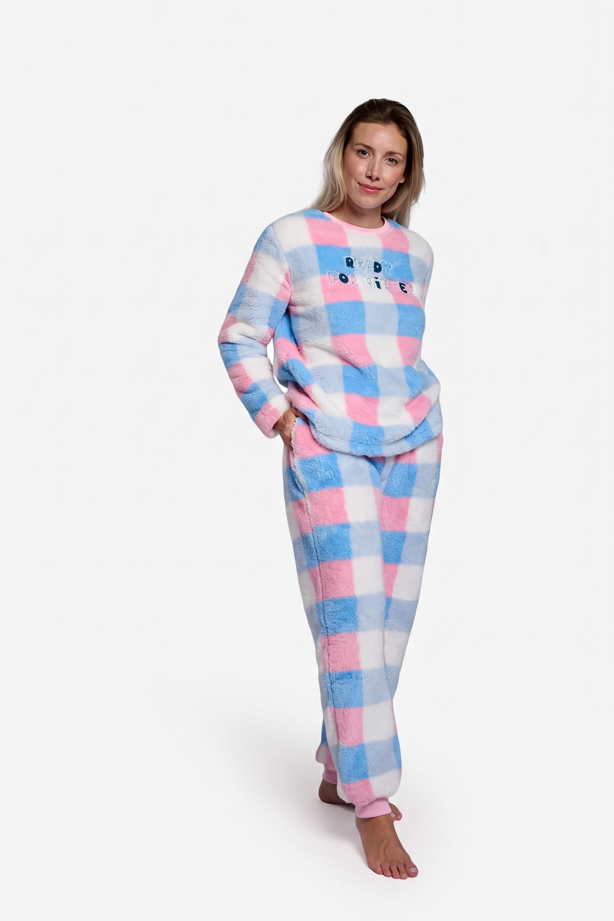 Pigiama lungo polar borreguito donna stampa cuadros
