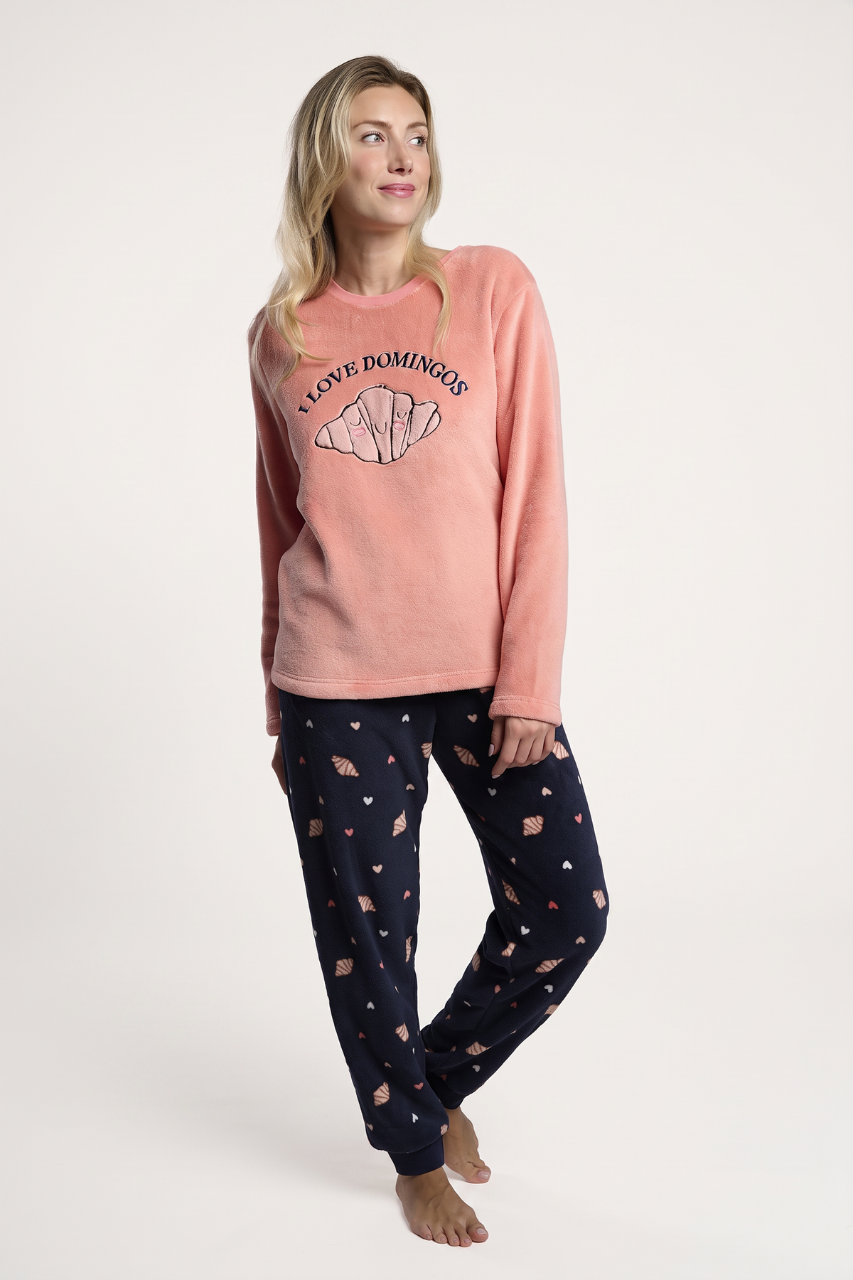 Pijama largo polar coralina donna mensaje I love domingos