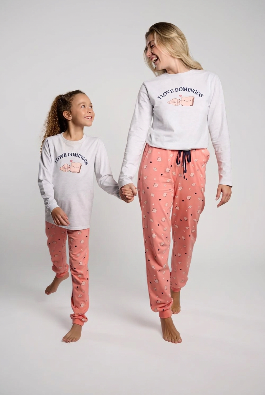 Pijama largo algodón donna I love domingos coral