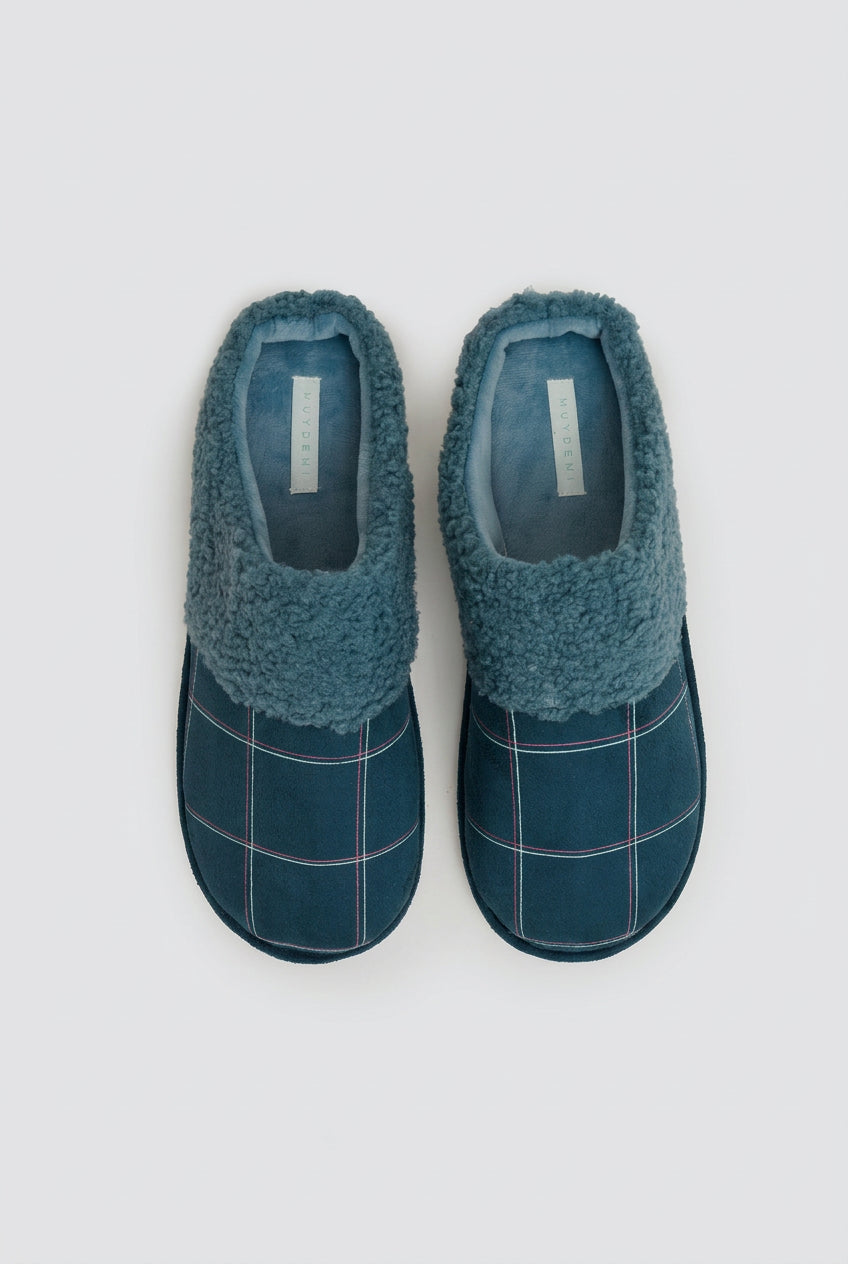 Pantofole da uomo a righe con interno sherpa