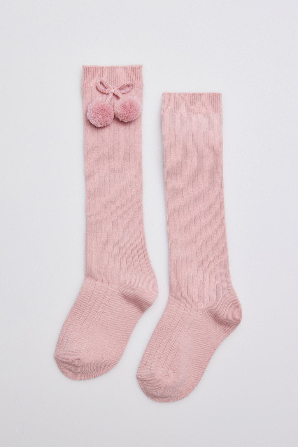Calcetín bambino largo detalle pompones rosa