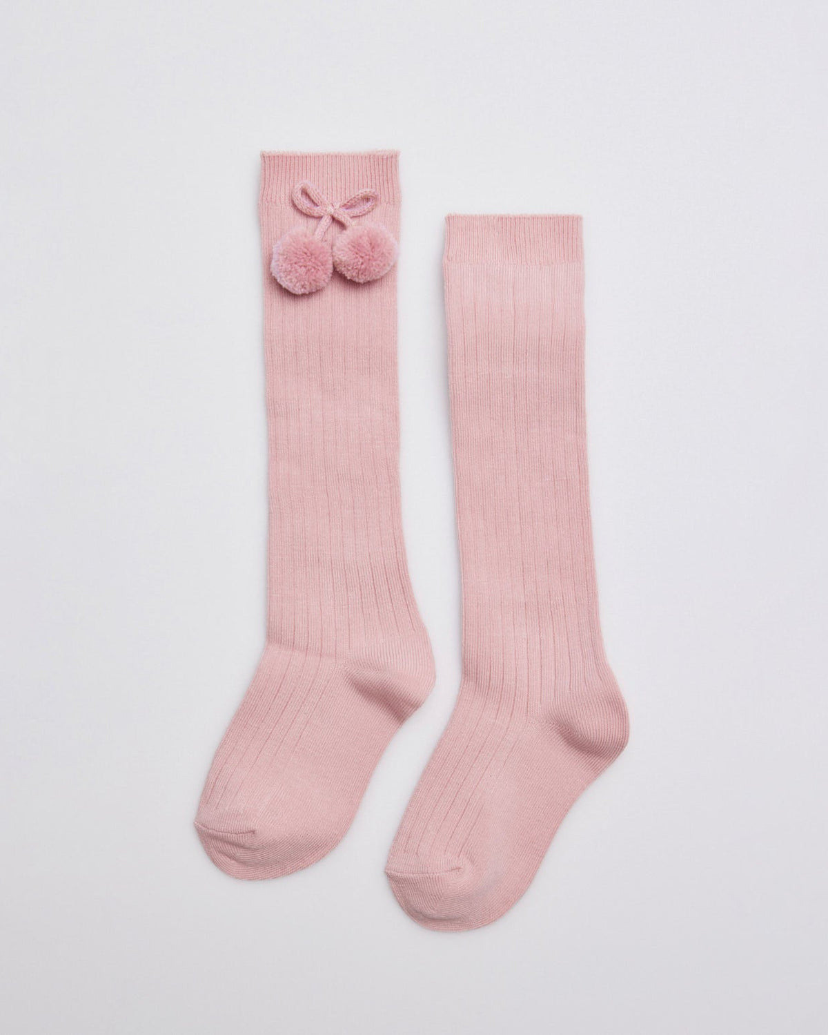 Calcetín bambino largo detalle pompones rosa