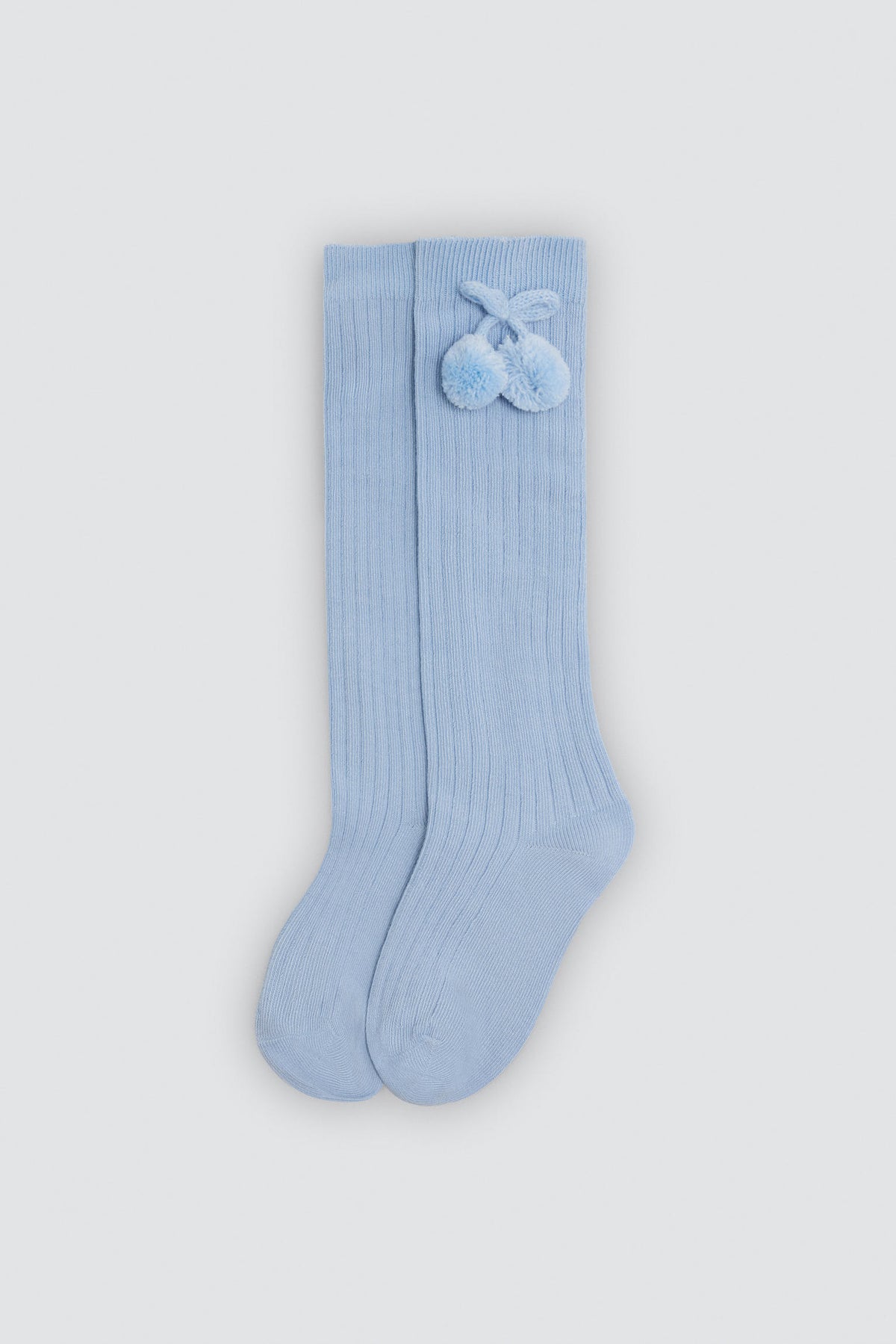 Calcetín bambino largo detalle pompones azul