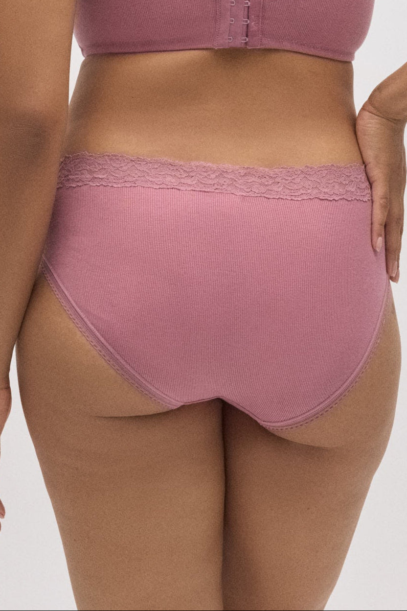 Slip midi a coste con pizzo rosa