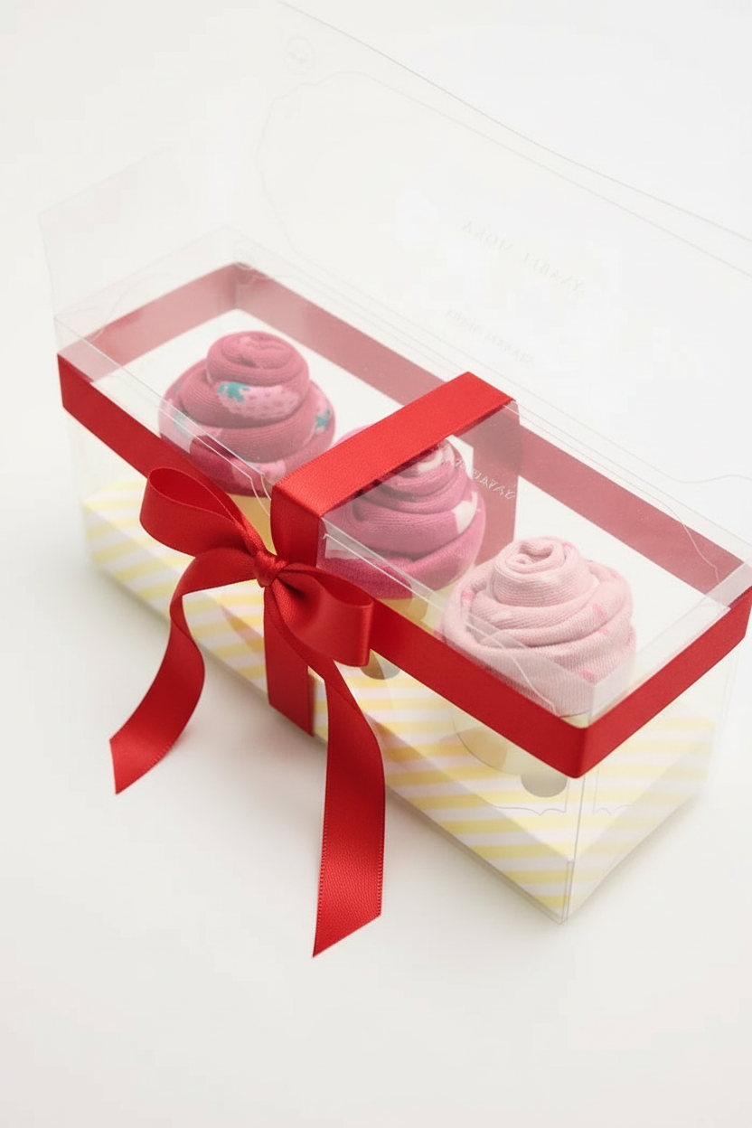 Confezione regalo di 3 calzini a forma di muffin alla fragola