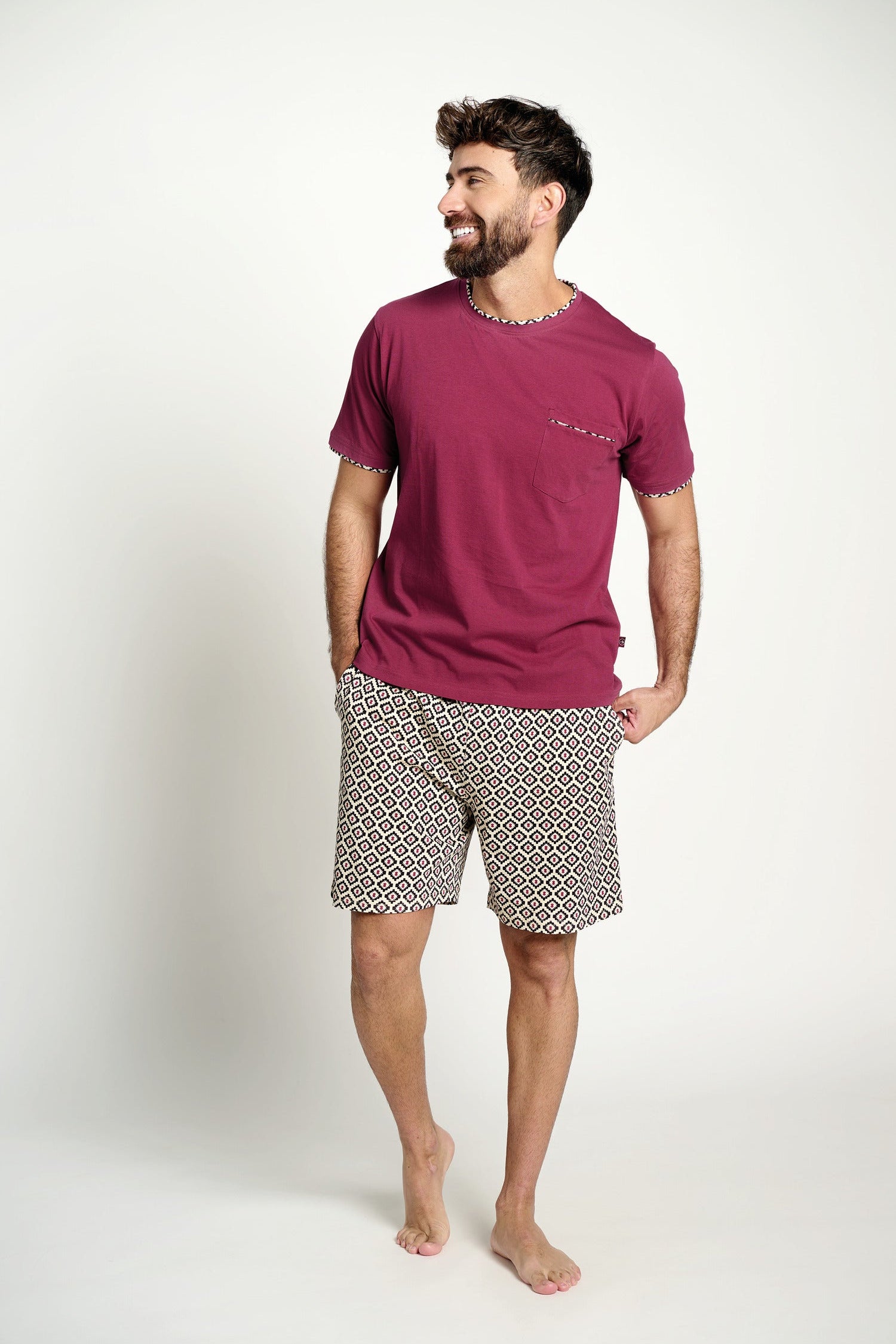 Pigiama corto da uomo in cotone con stampa geometrica | MUYDEMI