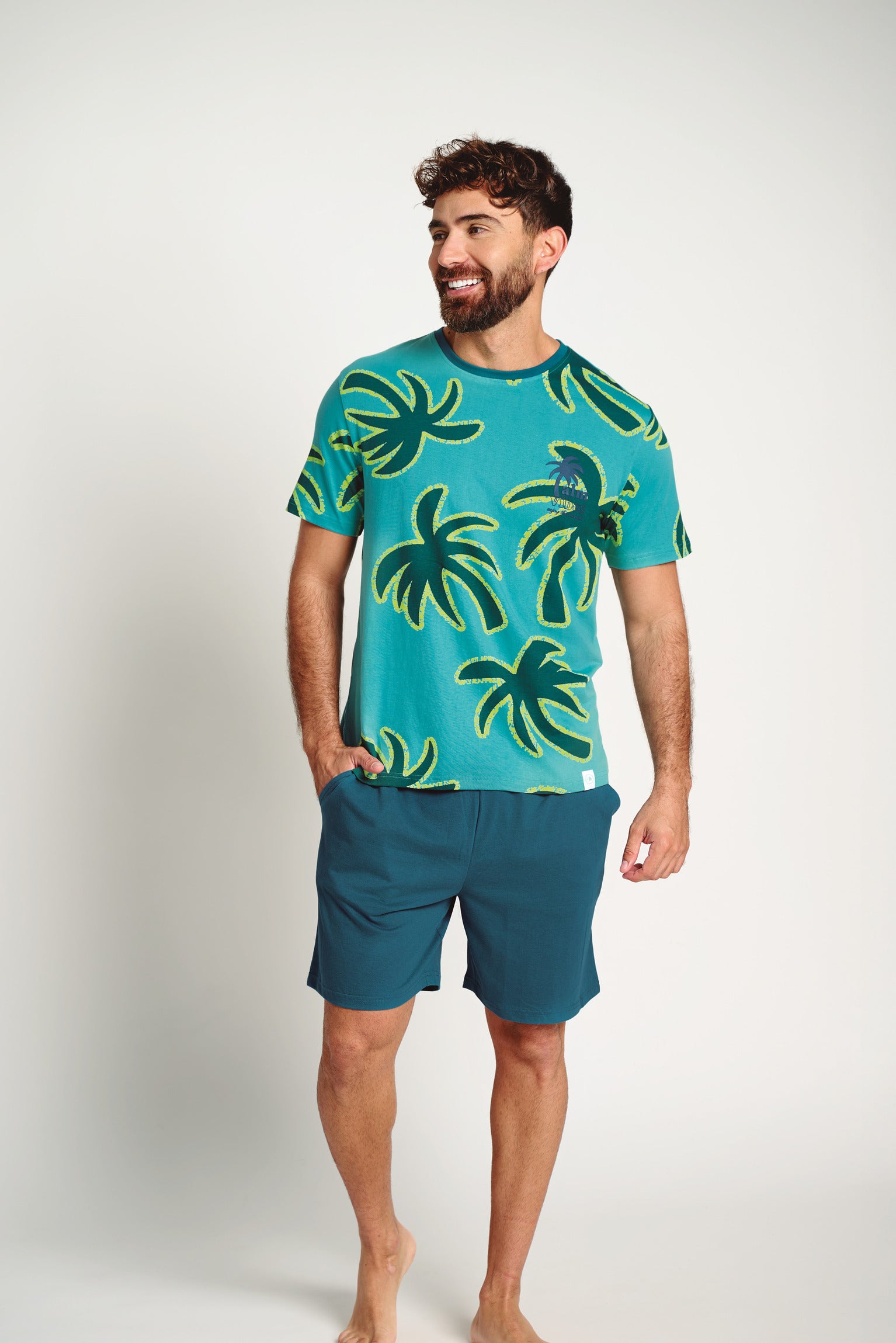 Pijama hombre manga corta algodón estampado palmeras | MUYDEMI - Ysabel Mora
