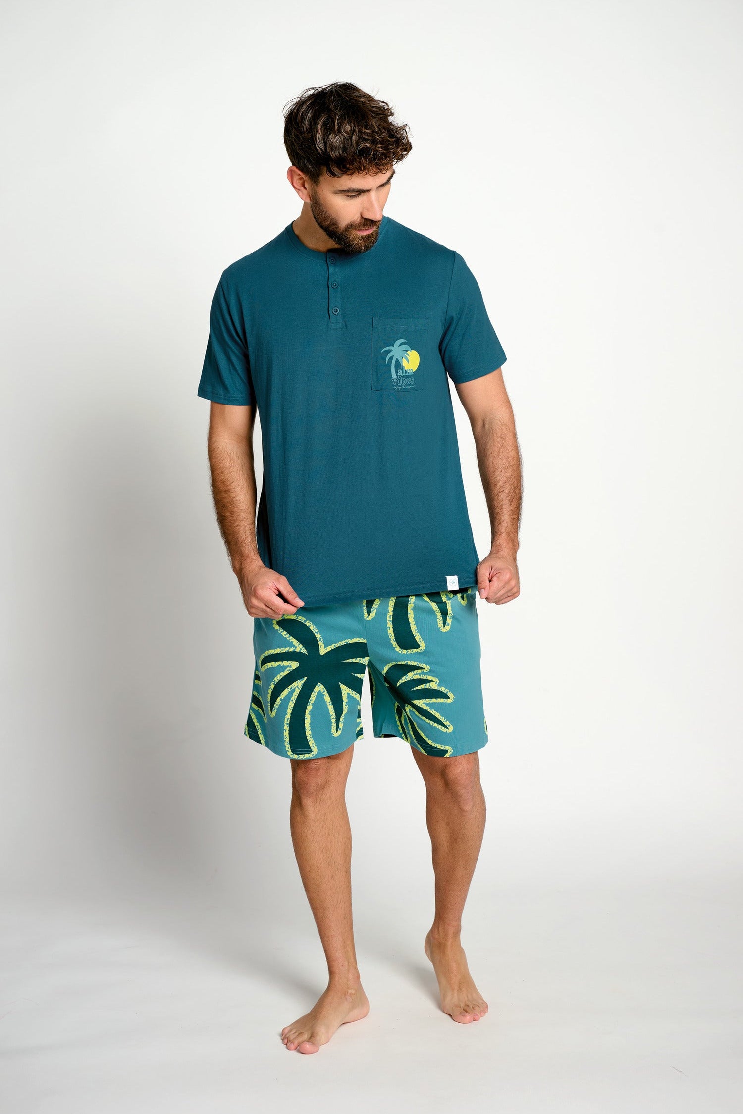 Pijama hombre corto algodón estampado palmeras | MUYDEMI - Ysabel Mora