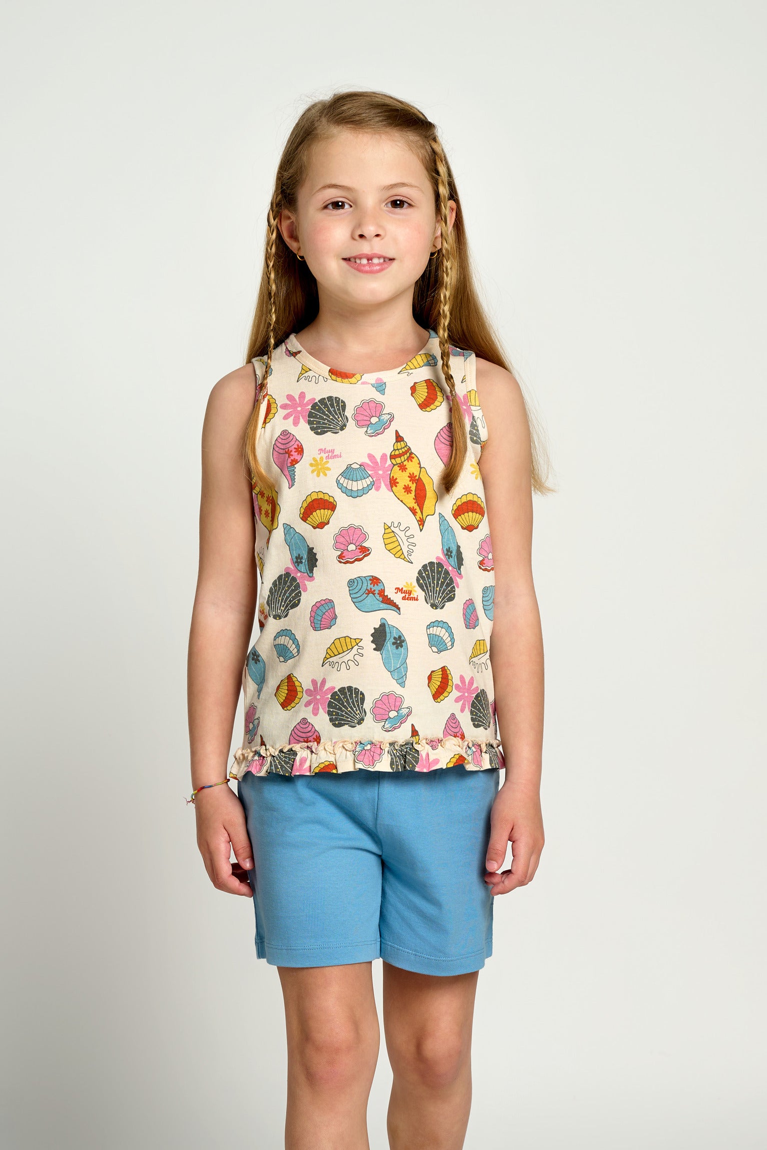 Pijama infantil corto algodón Seashell azul | MUYDEMI - Ysabel Mora
