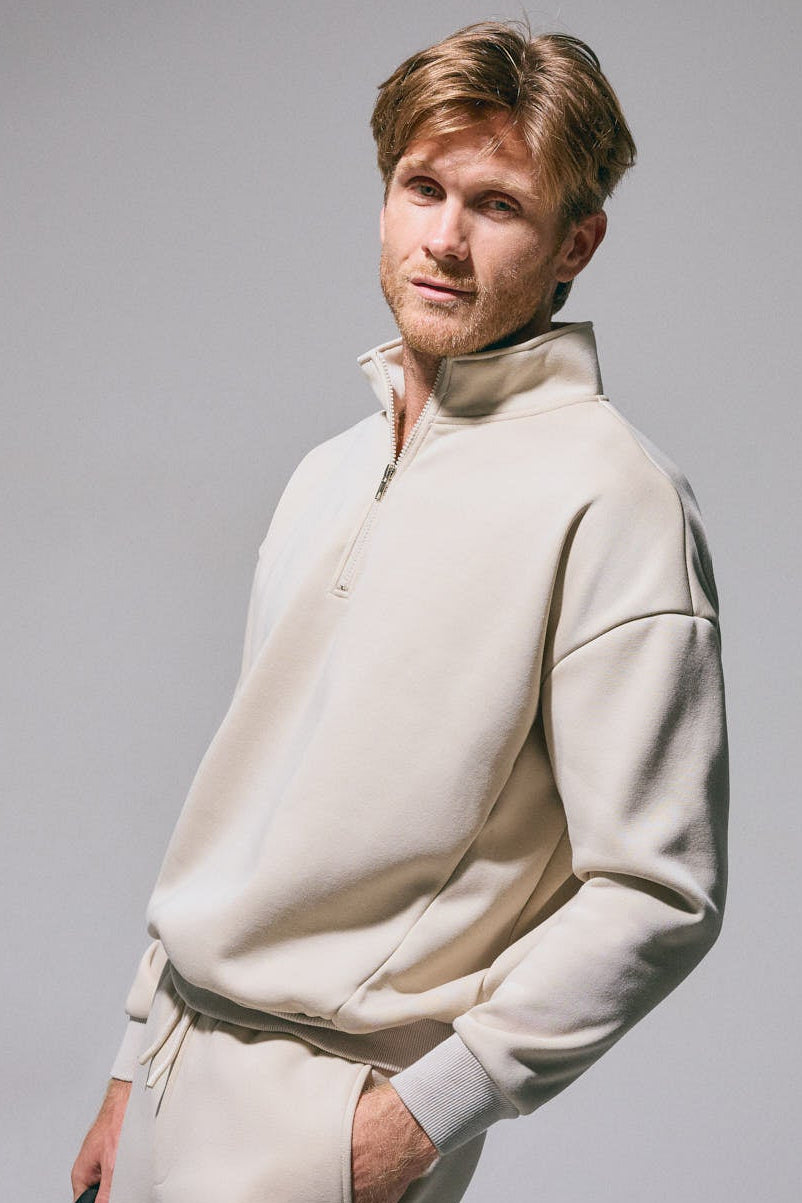 PREVENTA Sudadera sportiva uomo afelpada semi cremallera beige