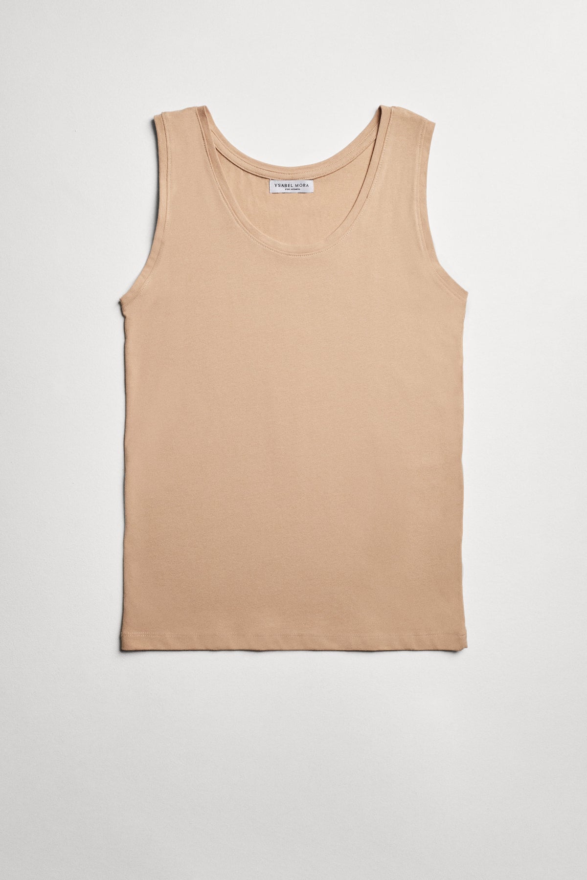 T-shirt color carne in cotone con spalline larghe
