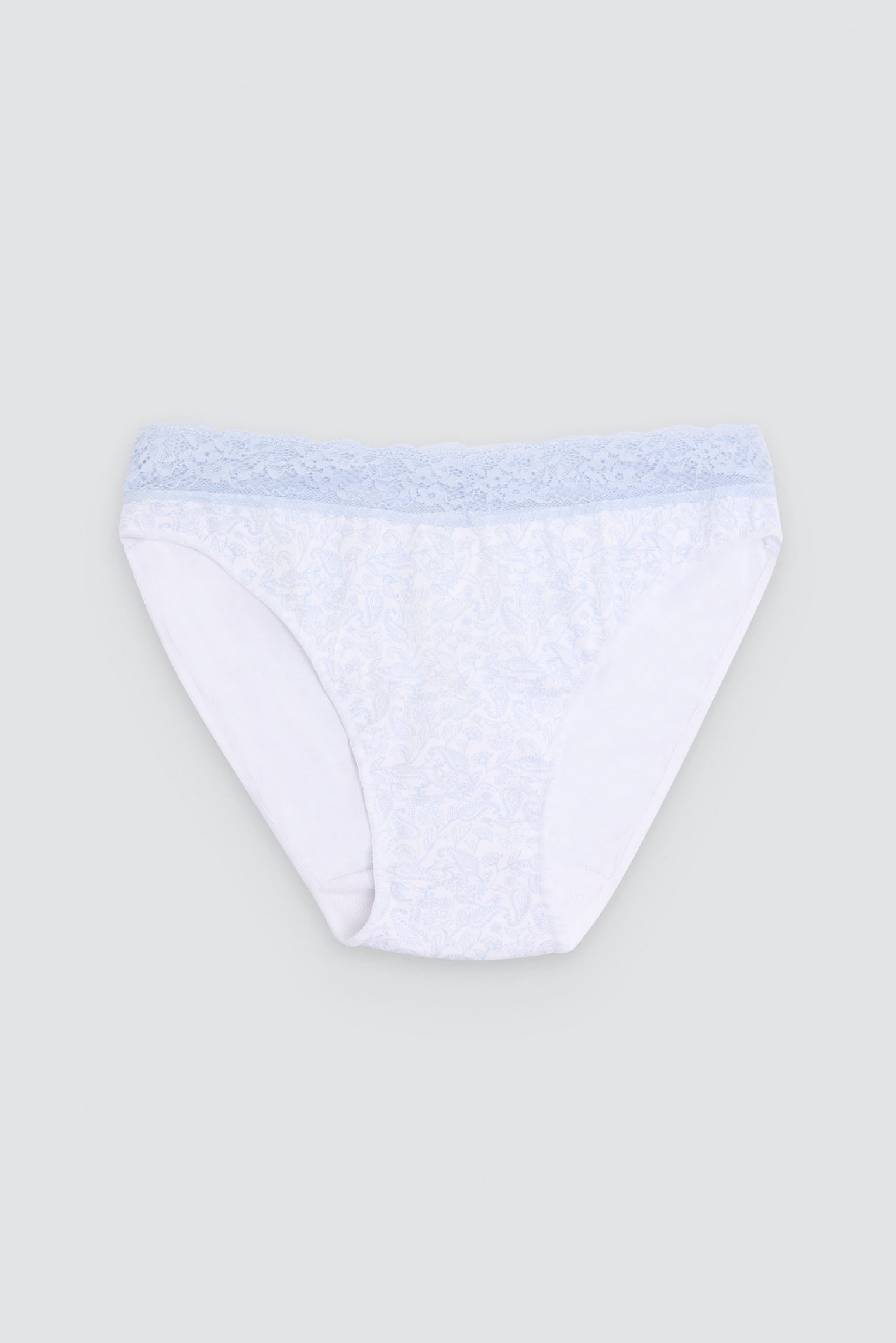 Confezione da 2 slip mini stampati in cotone con bordo in pizzo, blu