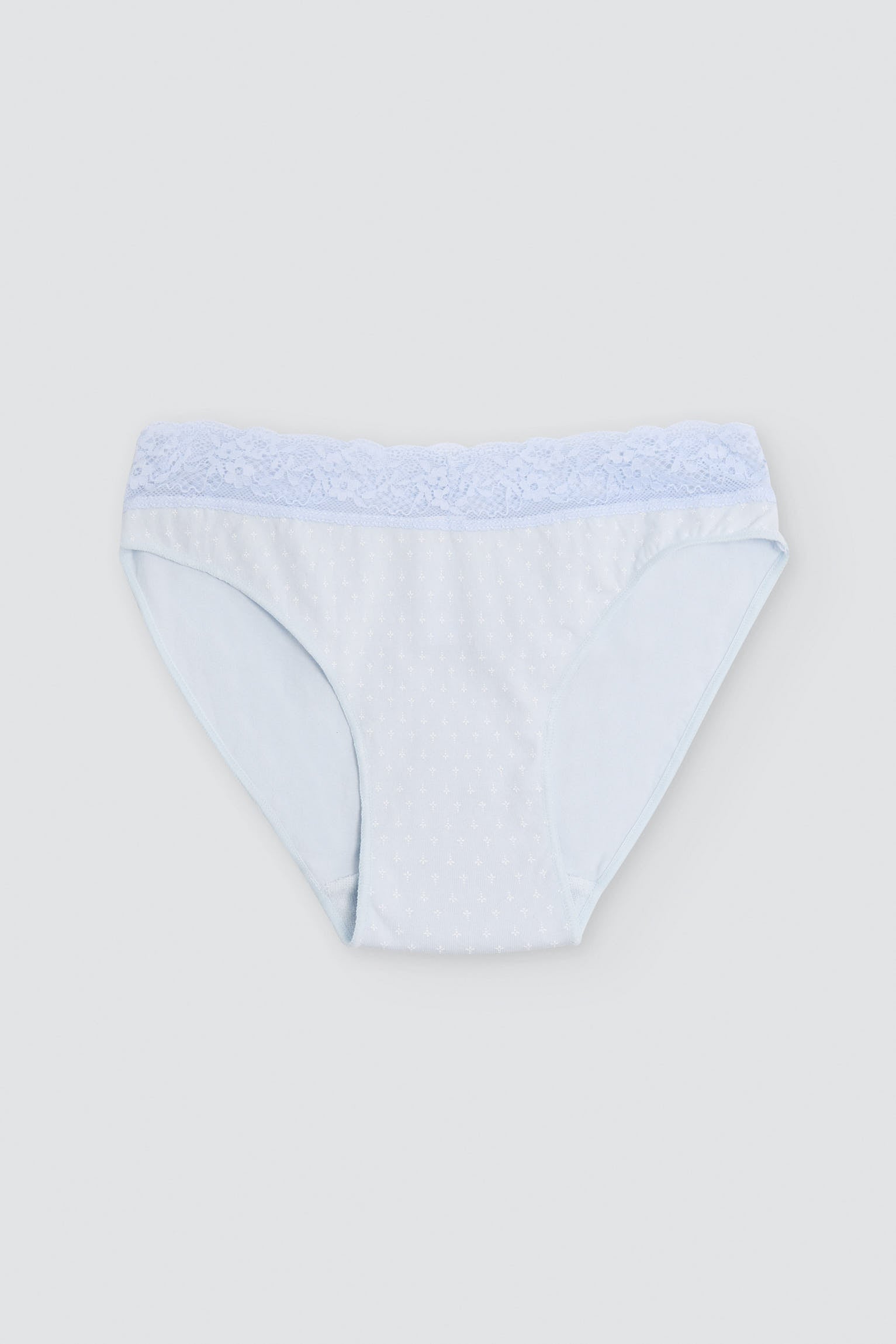 Confezione da 2 slip mini stampati in cotone con bordo in pizzo, blu