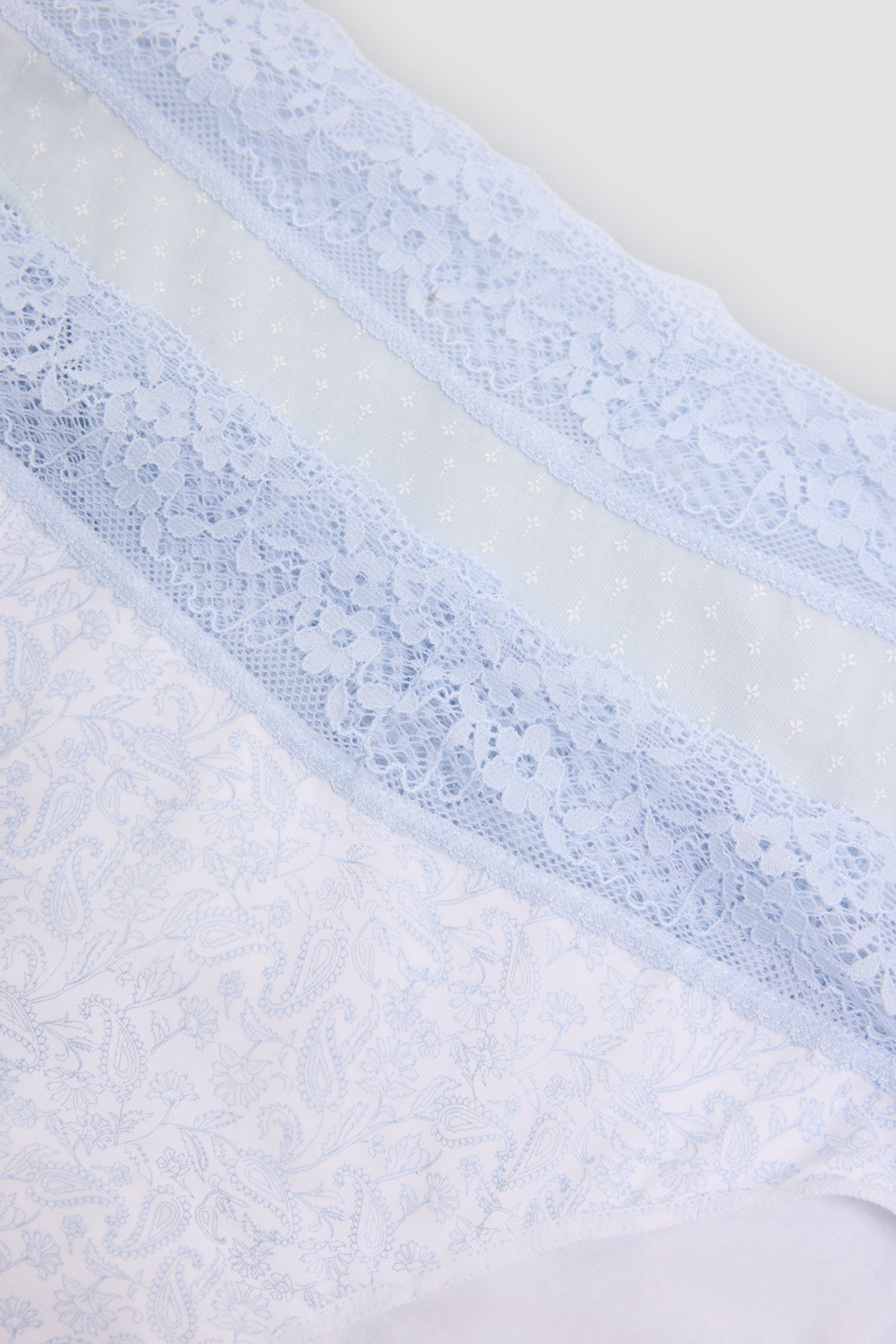 Confezione da 2 slip mini stampati in cotone con bordo in pizzo, blu