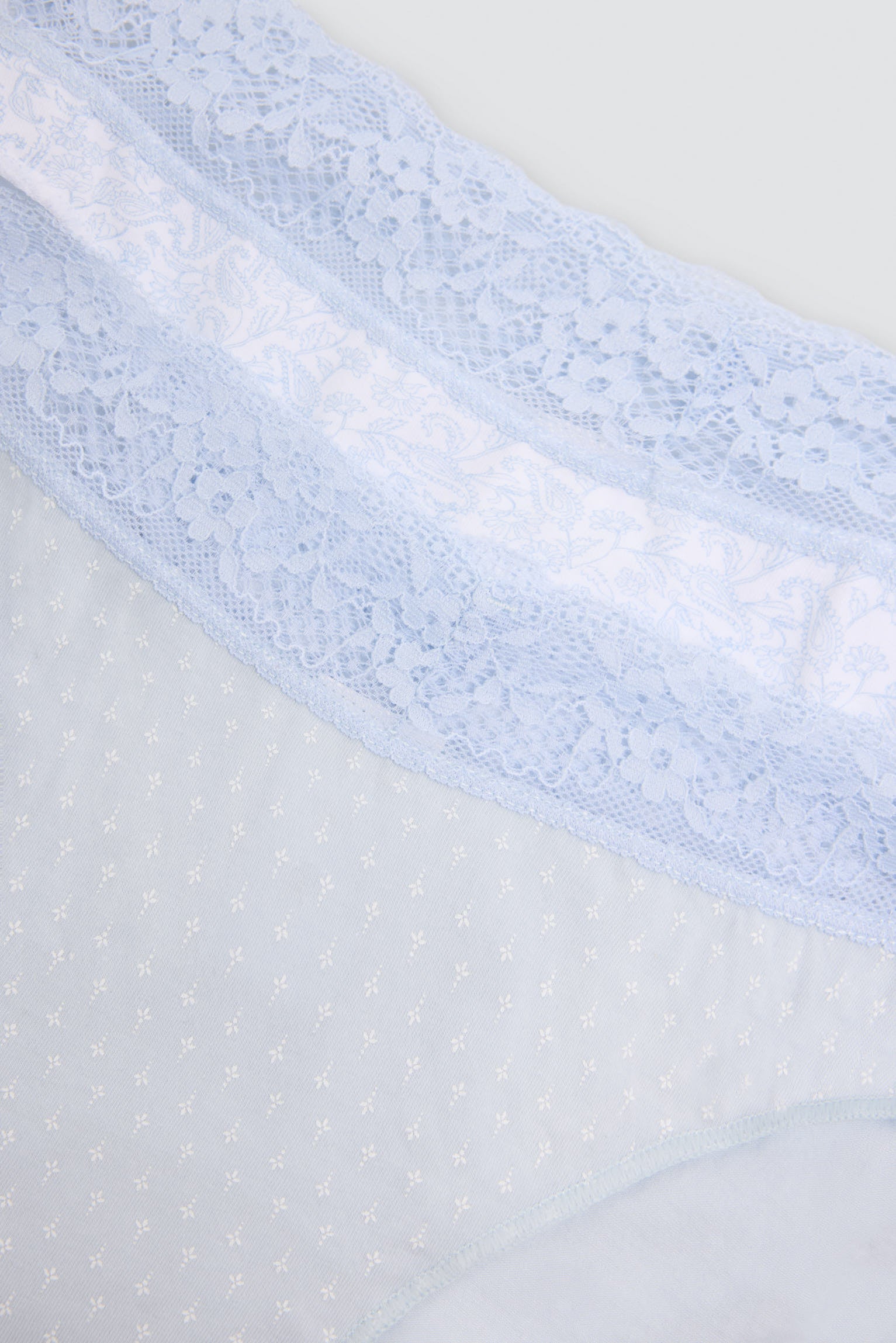 Confezione da 2 slip mini stampati in cotone con bordo in pizzo, blu